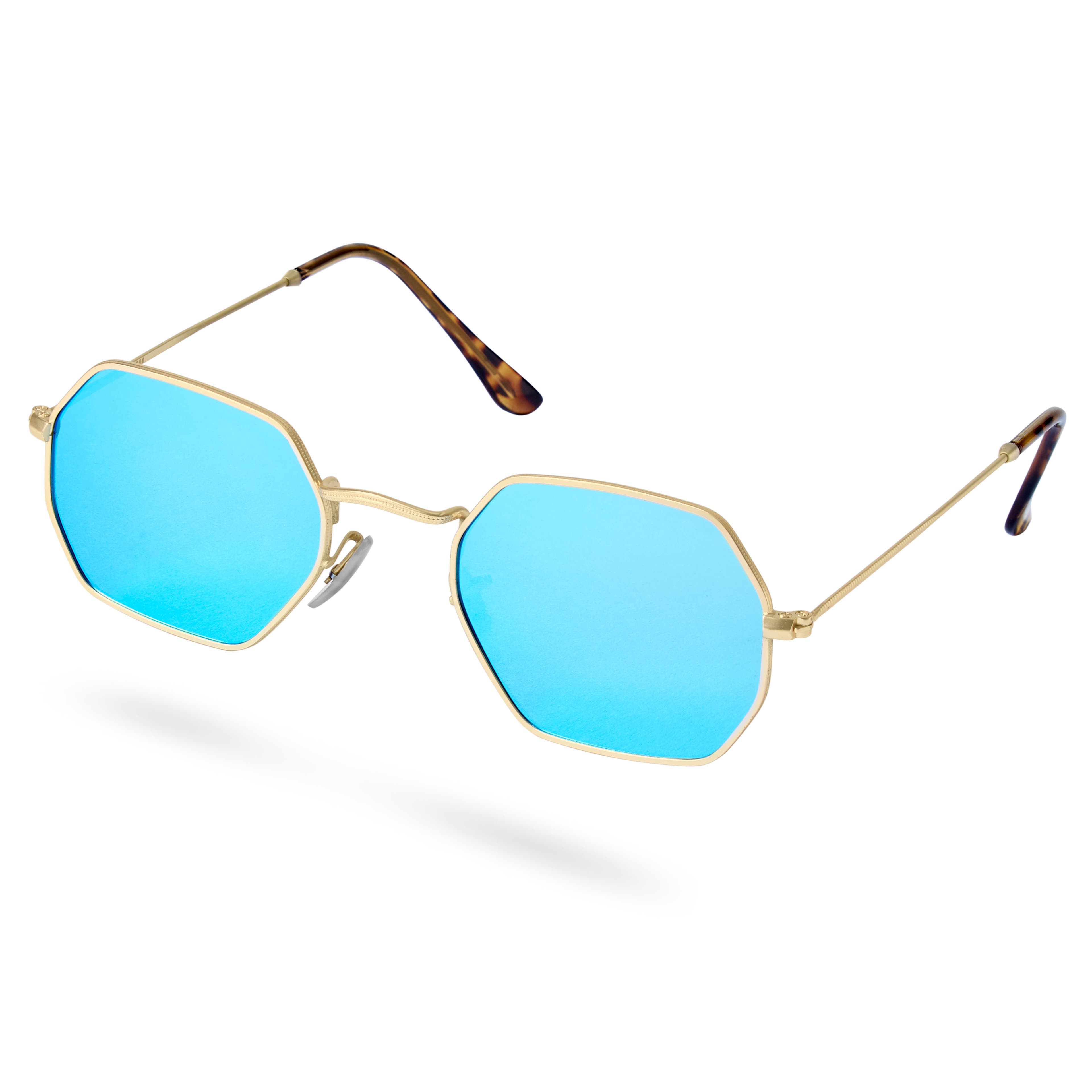Modne okulary przeciwsłoneczne w złoto-niebieskim tonie