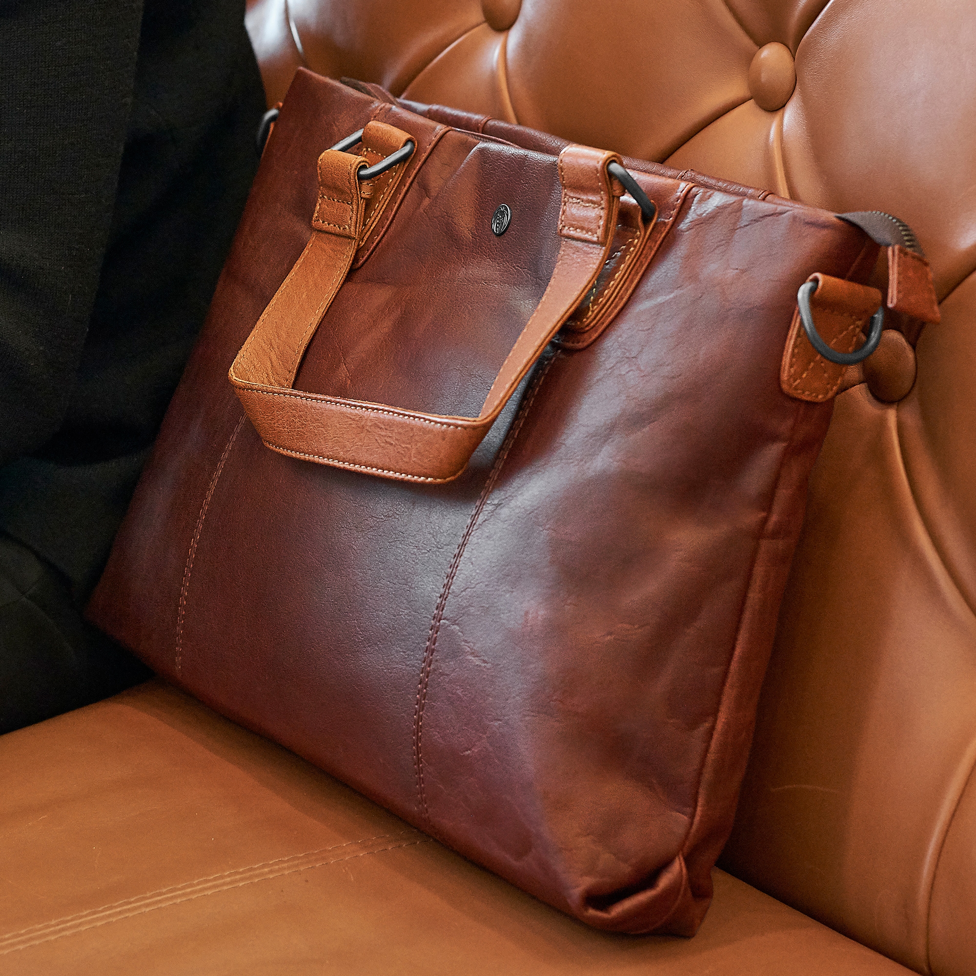 Sac en cuir marron et havane Oxford Classic - 11