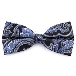 Black & Light Blue Baroque Silk Pre-Tied Bow Tie