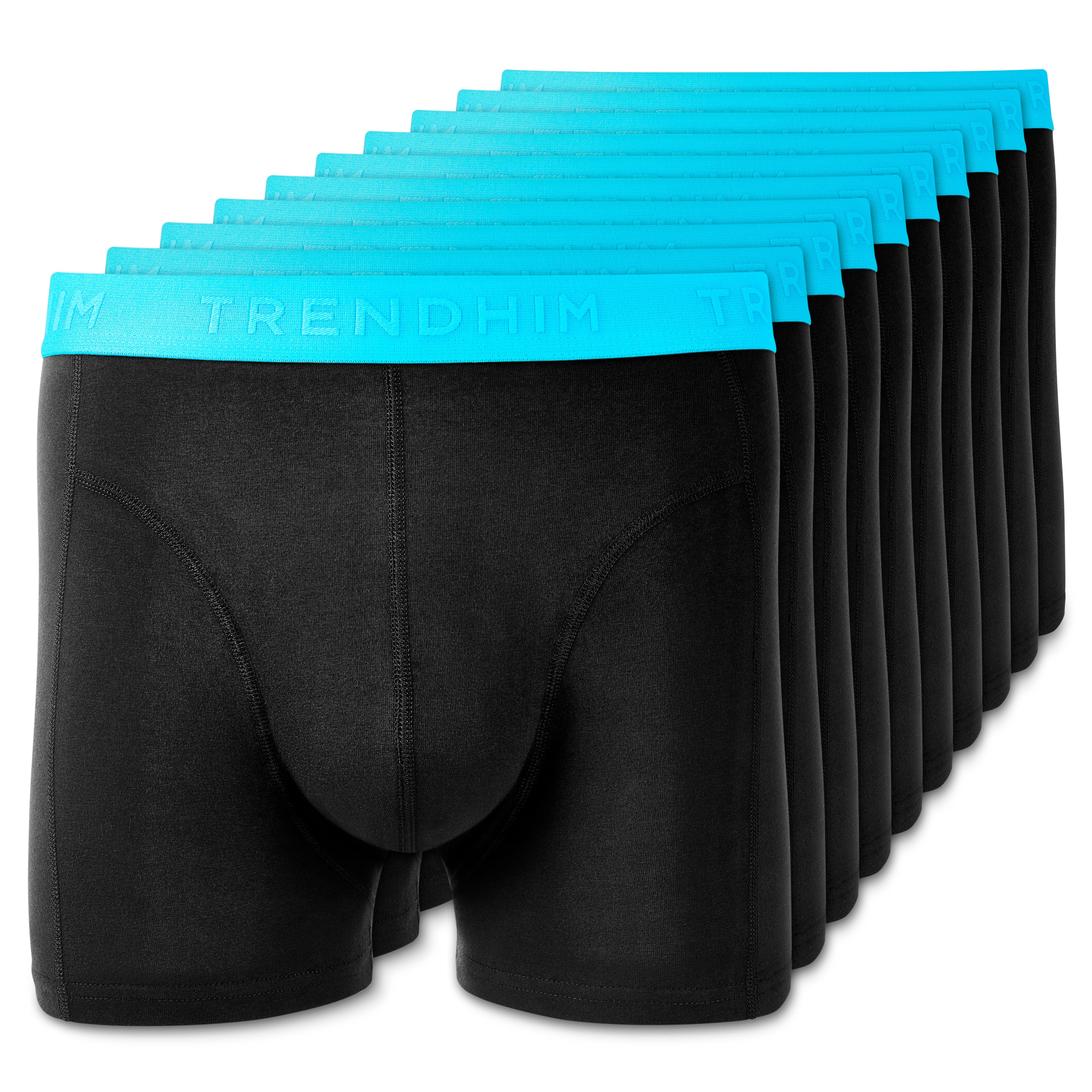 FLexFeel - 10 чифта черни памучни тесни боксерки с неоновосин ластик FLexFeel - 10 чифта черни памучни тесни боксерки с неоновосин ластик