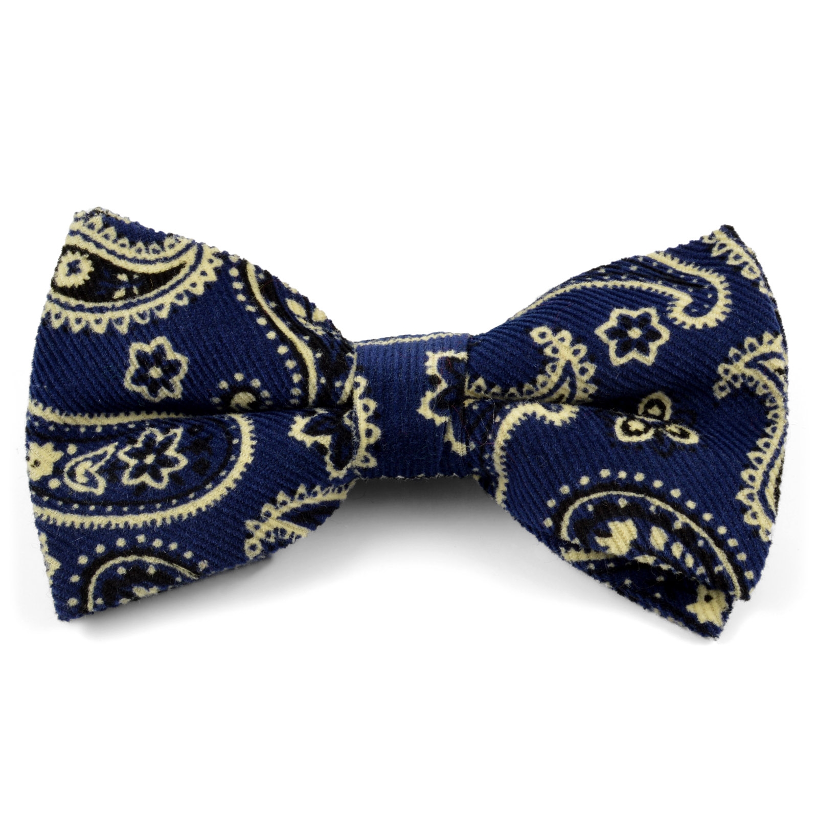 Nœud papillon en velours bleu à motif cachemire - 1