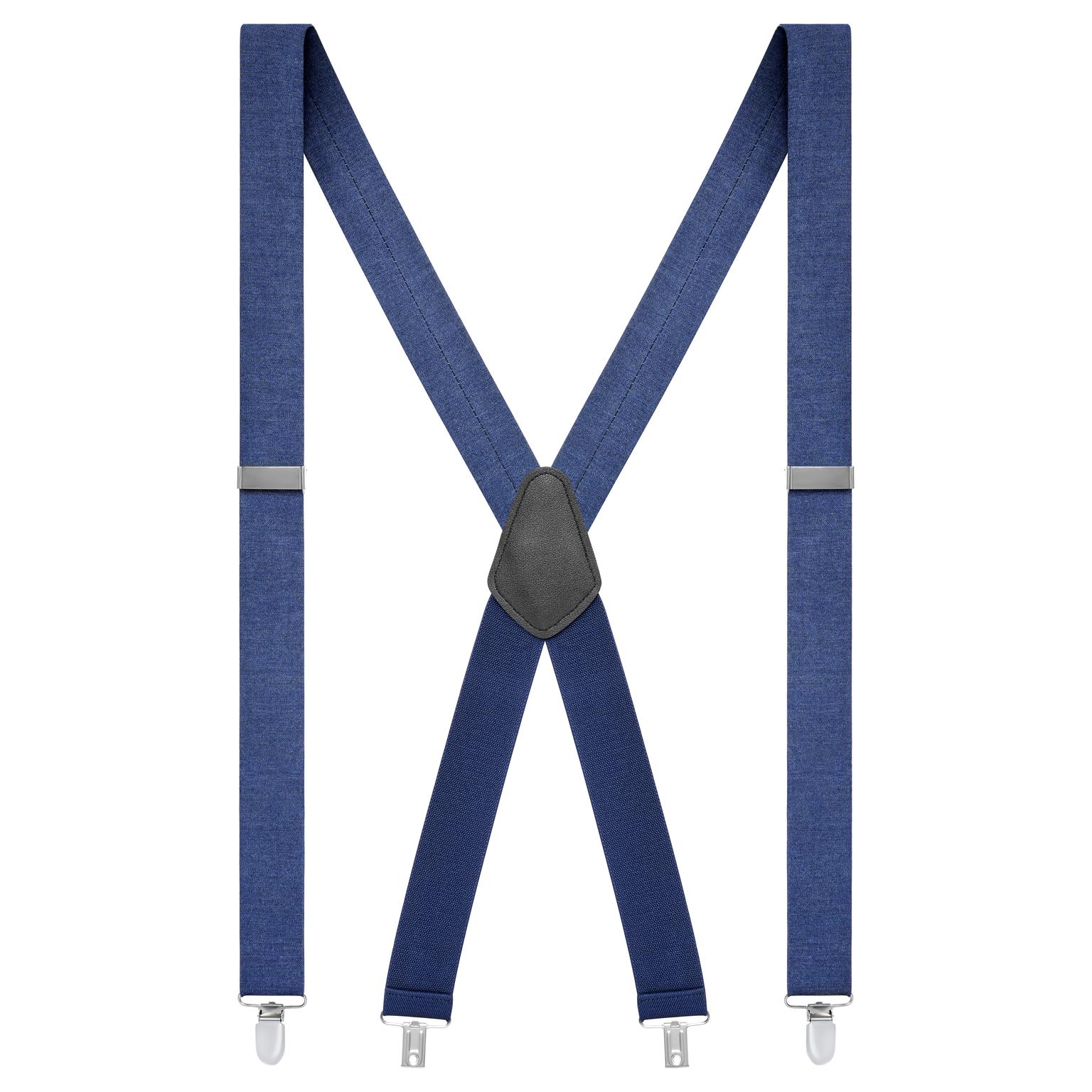 Bretelles à pinces en X en denim bleu marine Bretelles à pinces en X en denim bleu marine
