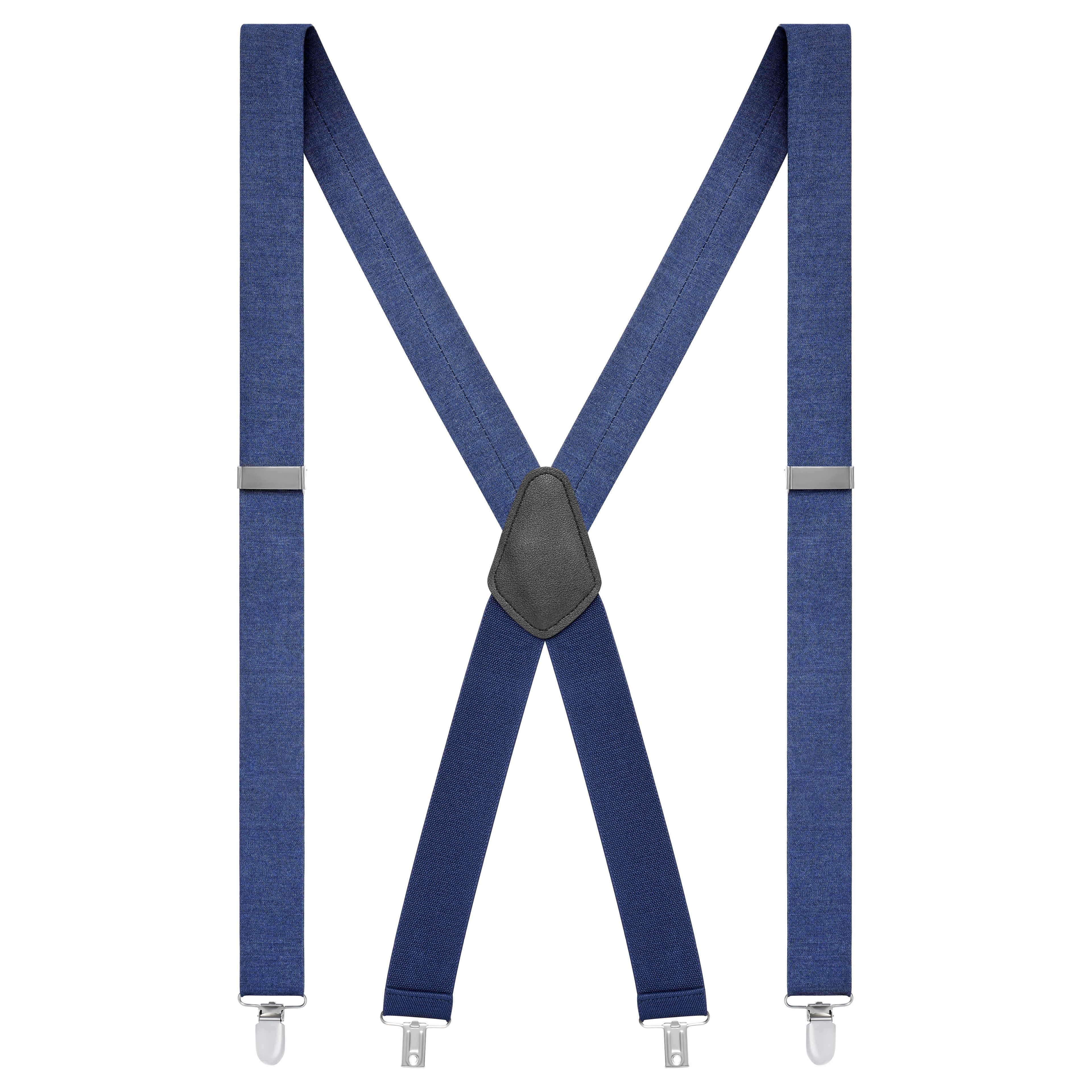 Navy Blue Denim X-Back Clip-On Braces