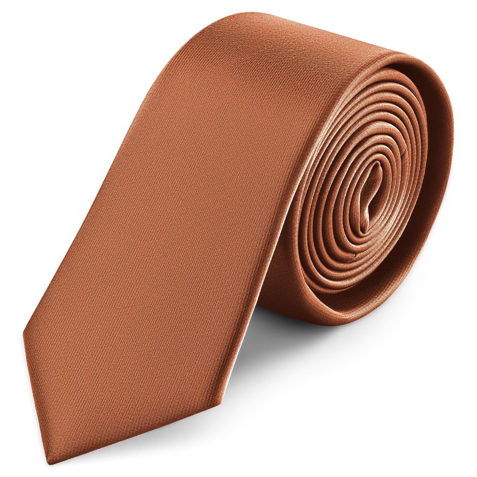 6 cm schmale Krawatte aus cognacfarbenem Satin 6 cm schmale Krawatte aus cognacfarbenem Satin