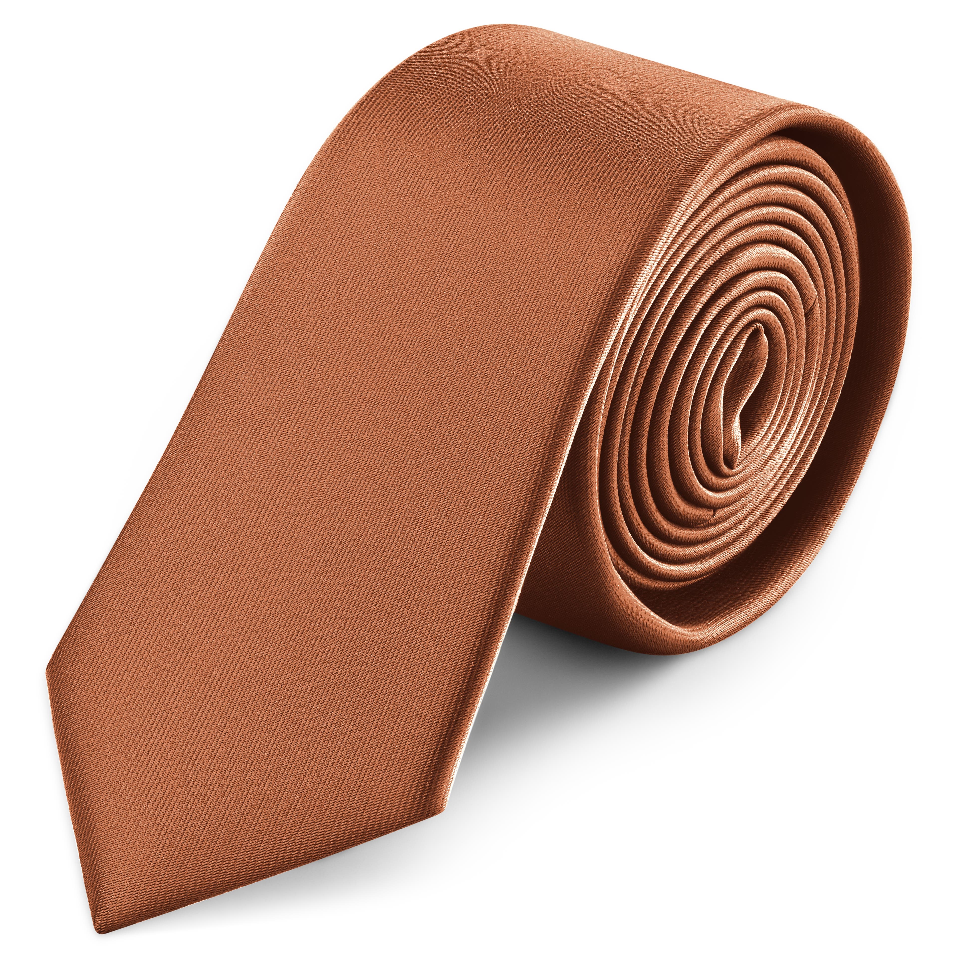 Gravata Estreita em Cetim Conhaque de 6 cm