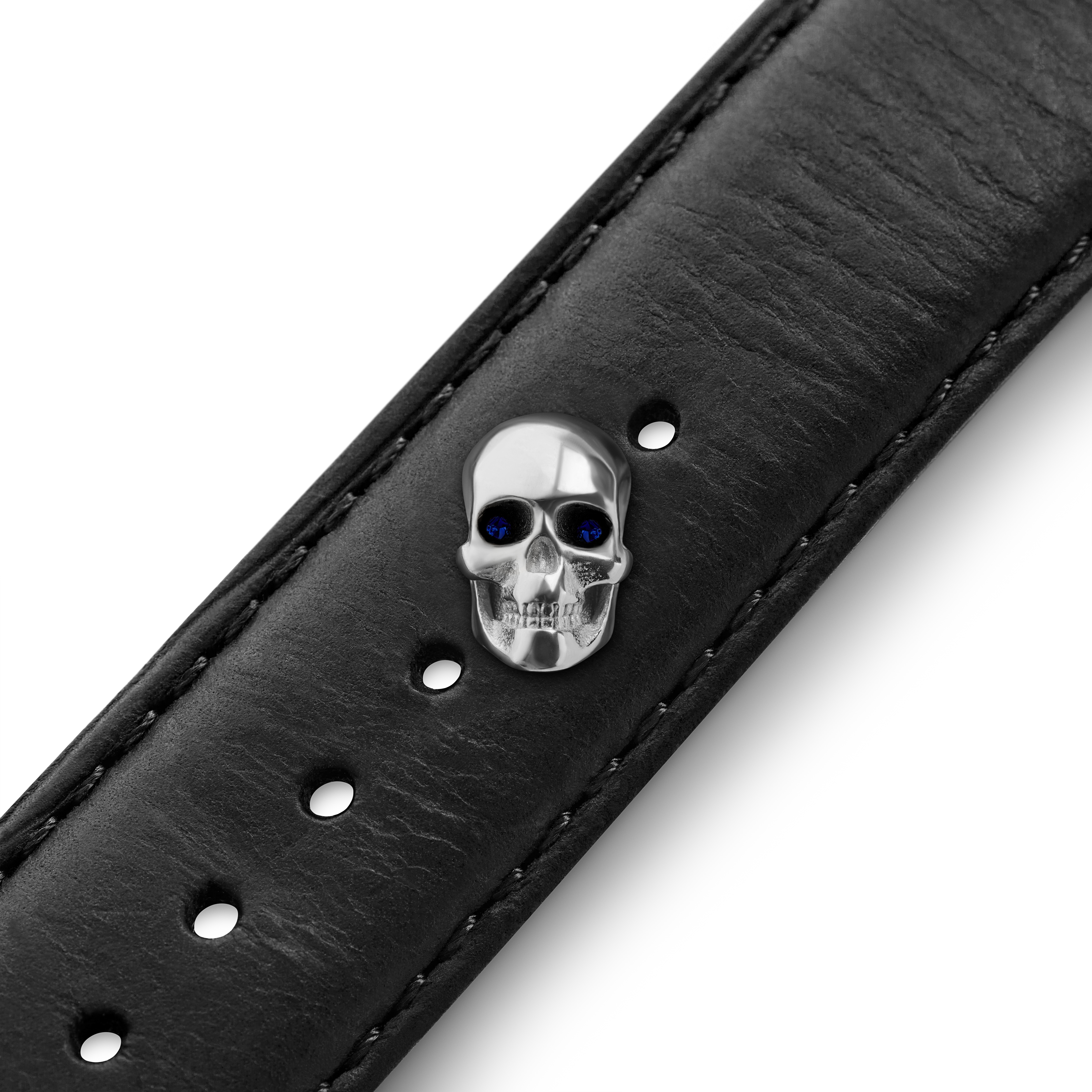 Silver-tone Stainless Steel and Blue Zirconia Skull Watch Charm - 4