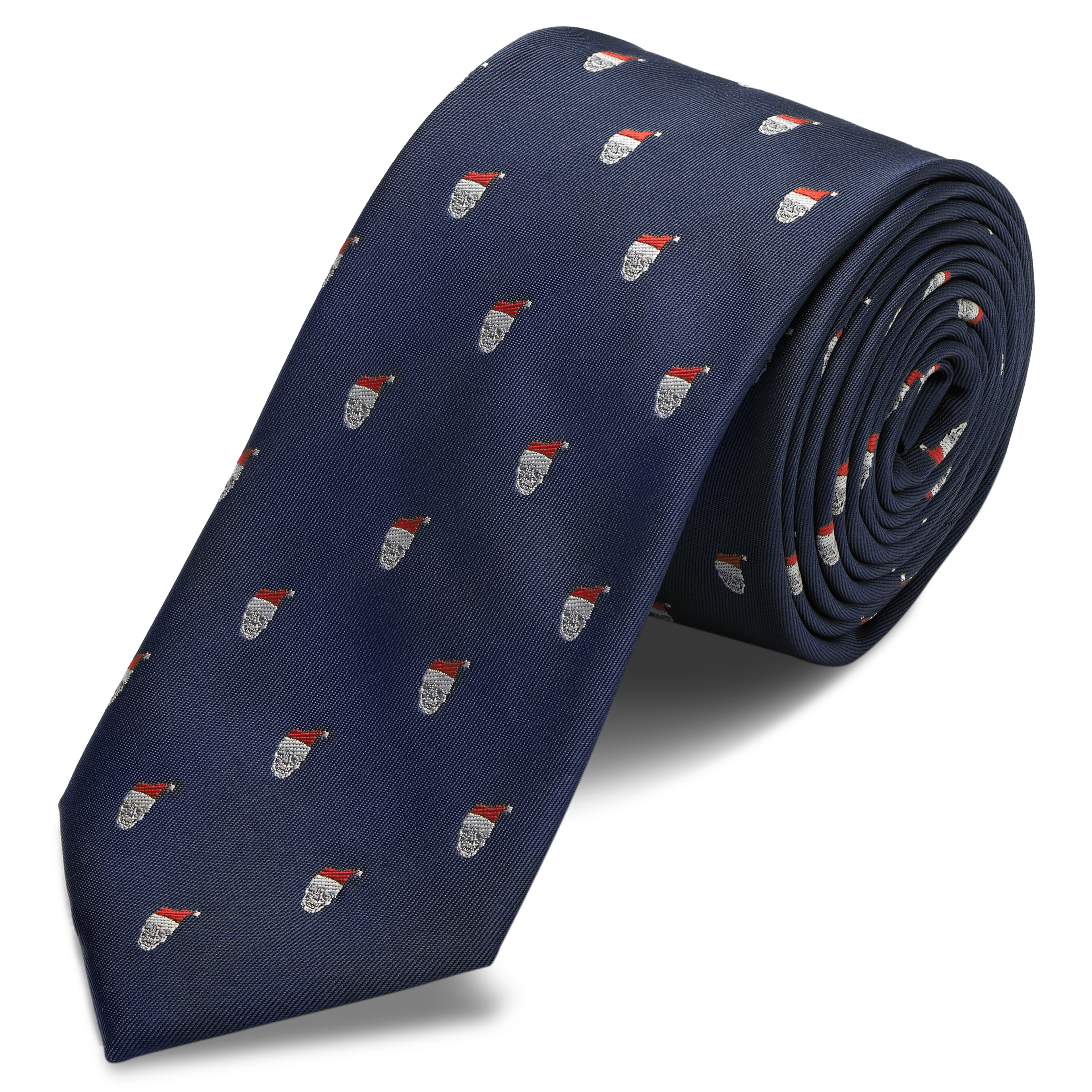 Cravate bleu marine à motifs têtes de mort de Noël 