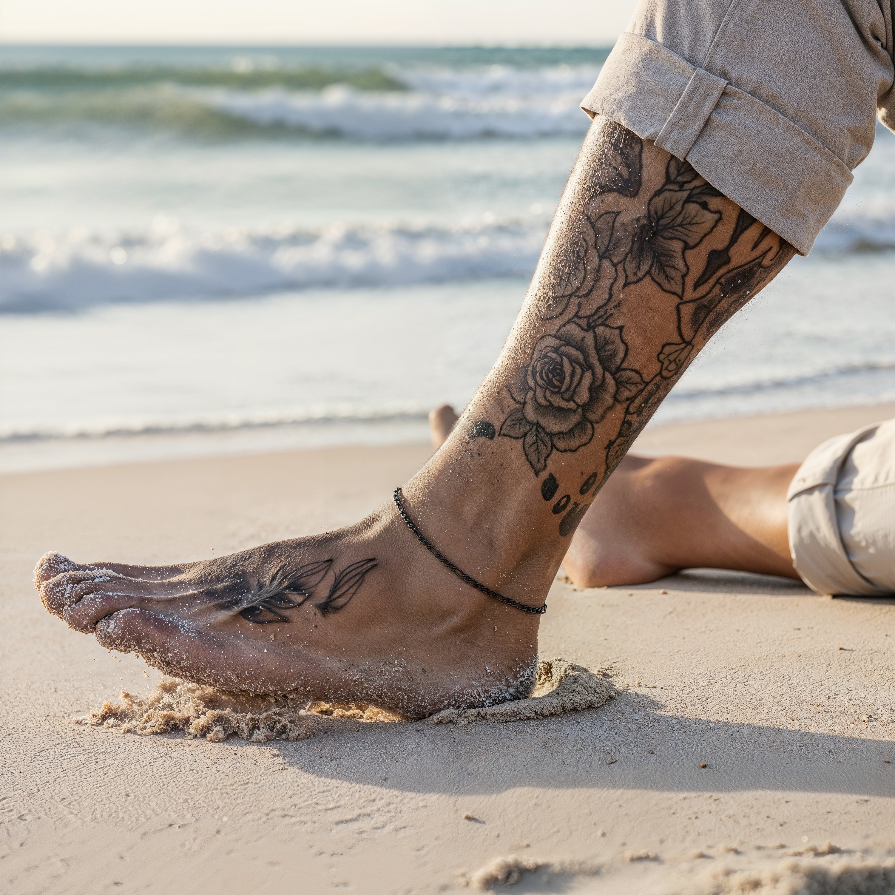 Svart Vristlänk med Figarolänkar i Rostfritt Stål - 3