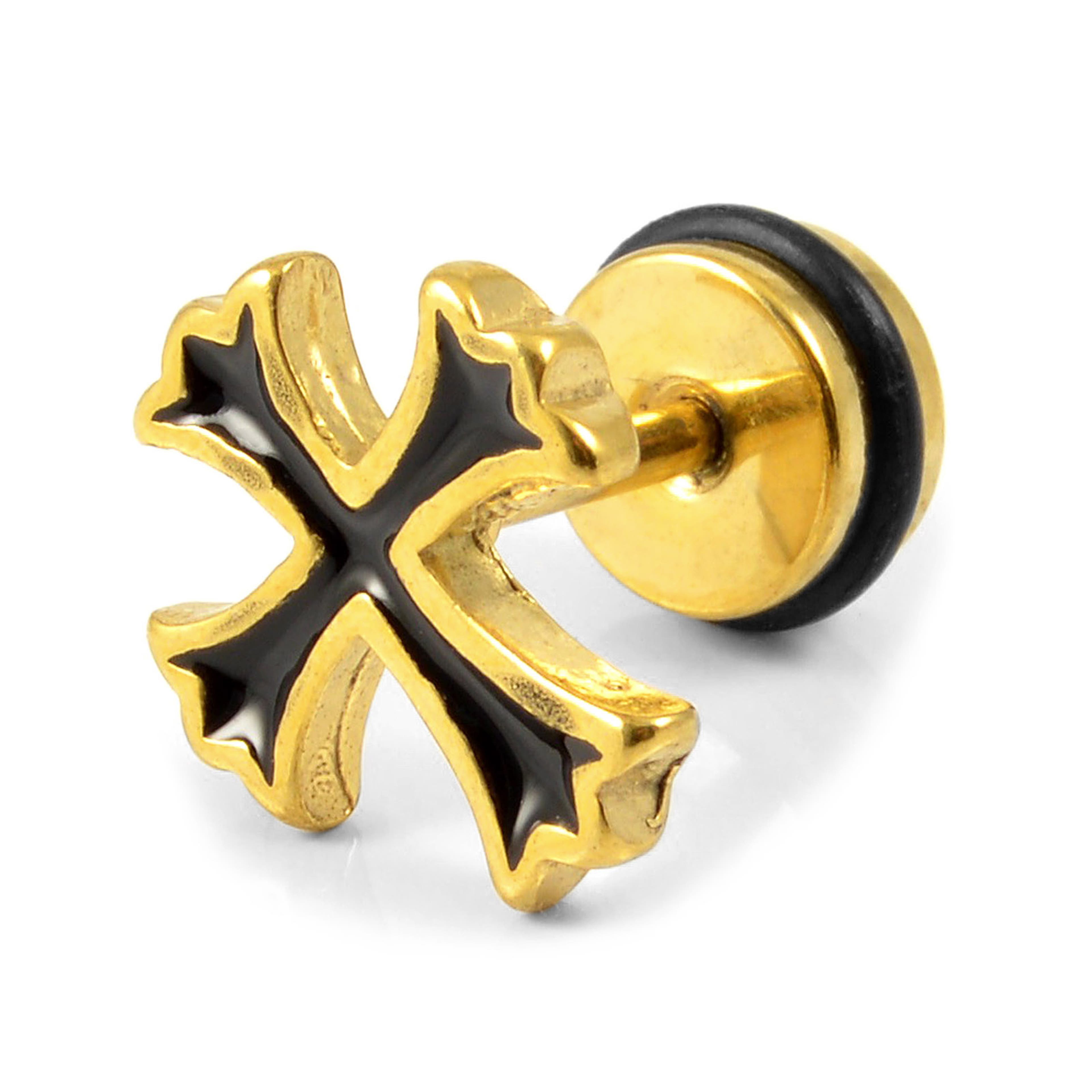 Gold-Tone & Black Stainless Steel Cross Patonce Stud Earring