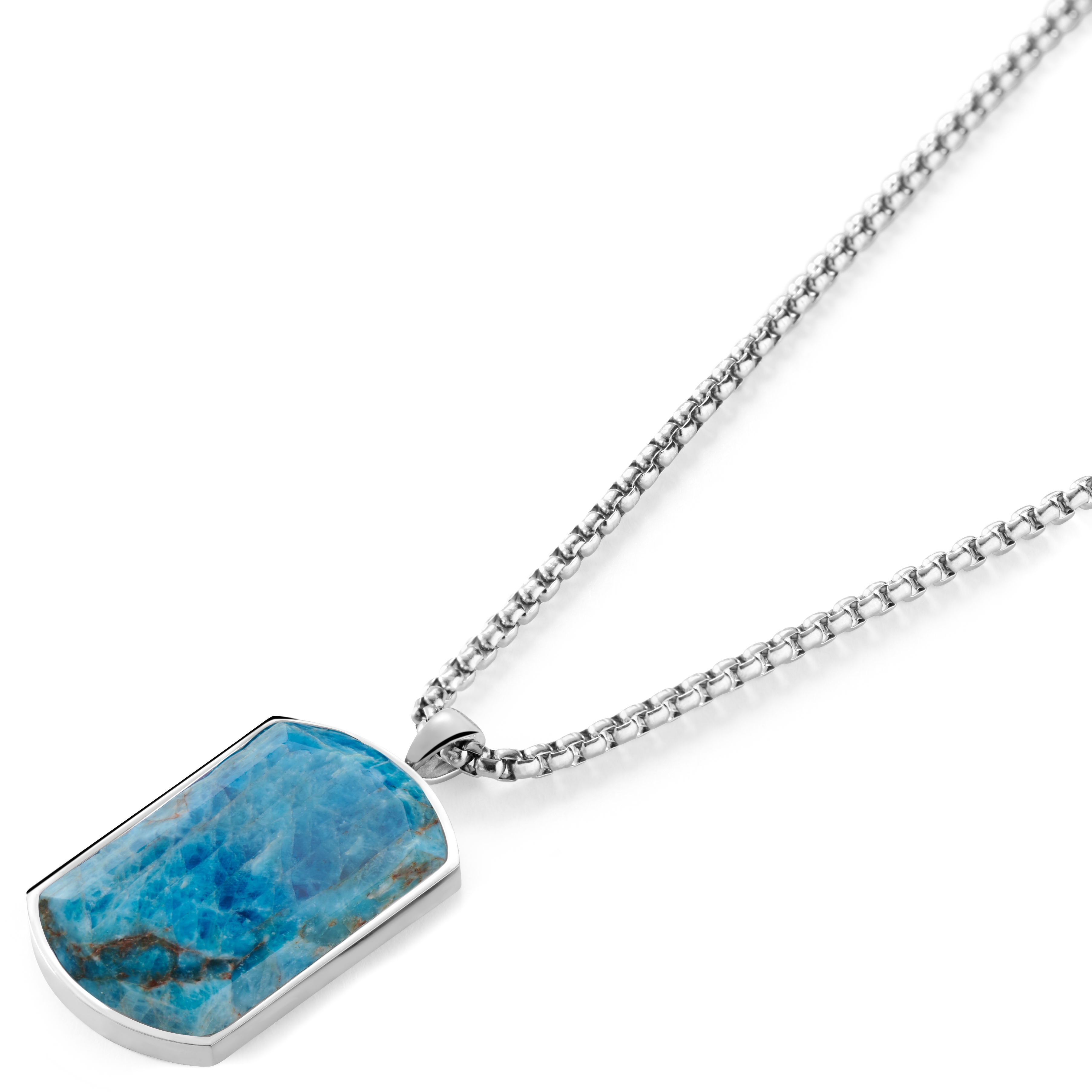 Orisun | Collier argenté avec médaille en acier inoxydable et pierre d'apatite - 4