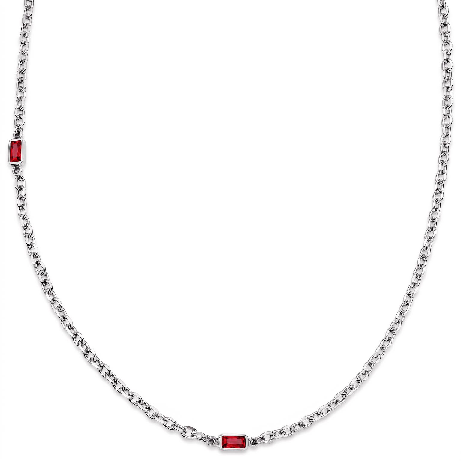 Prism | Collar de eslabón doble plateado con piedras de cristal rojas Prism | Collar de eslabón doble plateado con piedras de cristal rojas