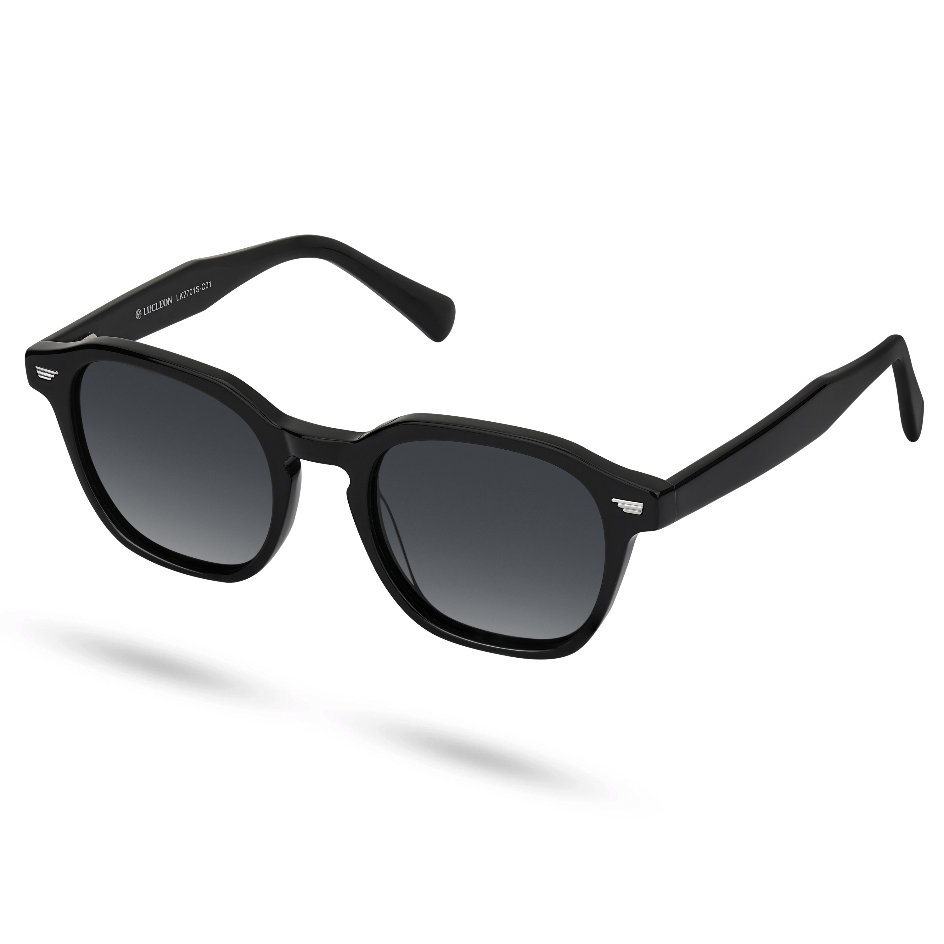 Черни поляризирани слънчеви очила с дебели геометрични рамки - 2