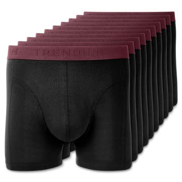 FlexFeel | Paquete de 10 calzoncillos bóxer de algodón negro con cinturilla de color carmesí oscuro FlexFeel | Paquete de 10 calzoncillos bóxer de algodón negro con cinturilla de color carmesí oscuro