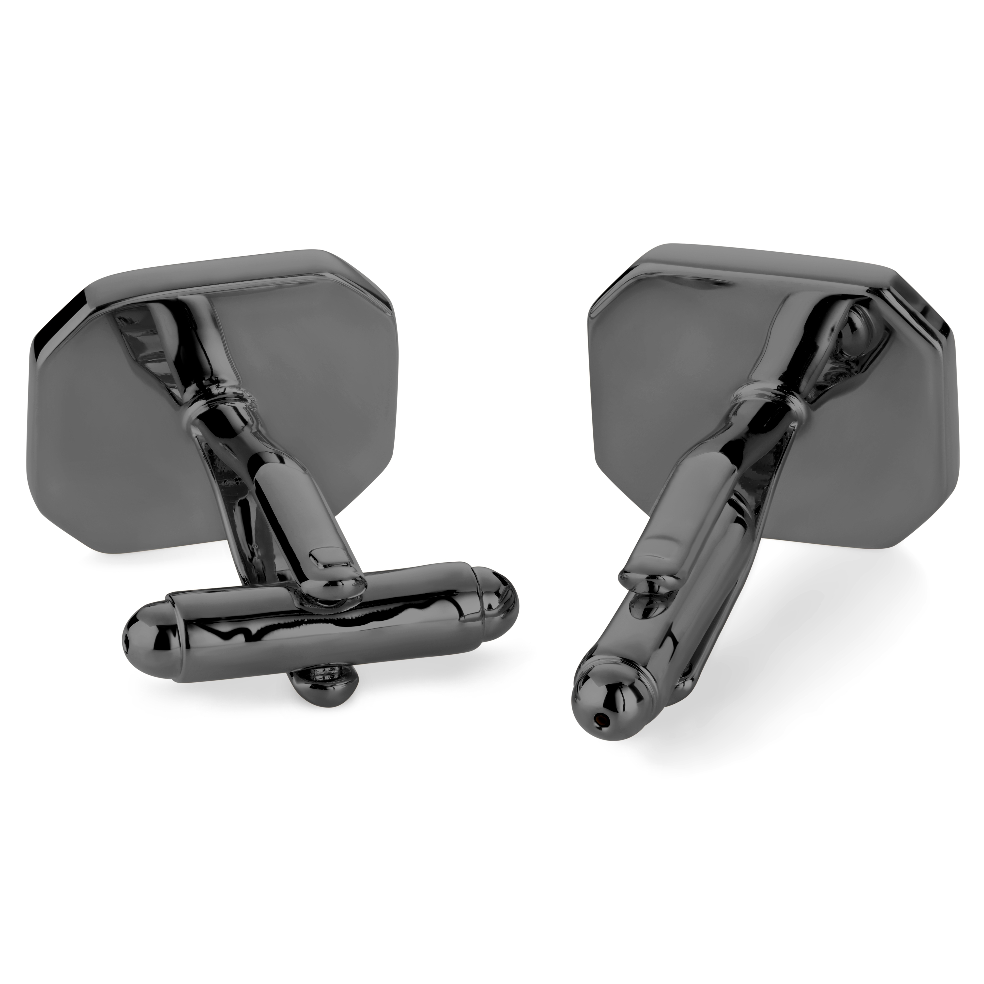 Octagonal Gunmetal Black Cufflinks with Onyx inlay - 2
