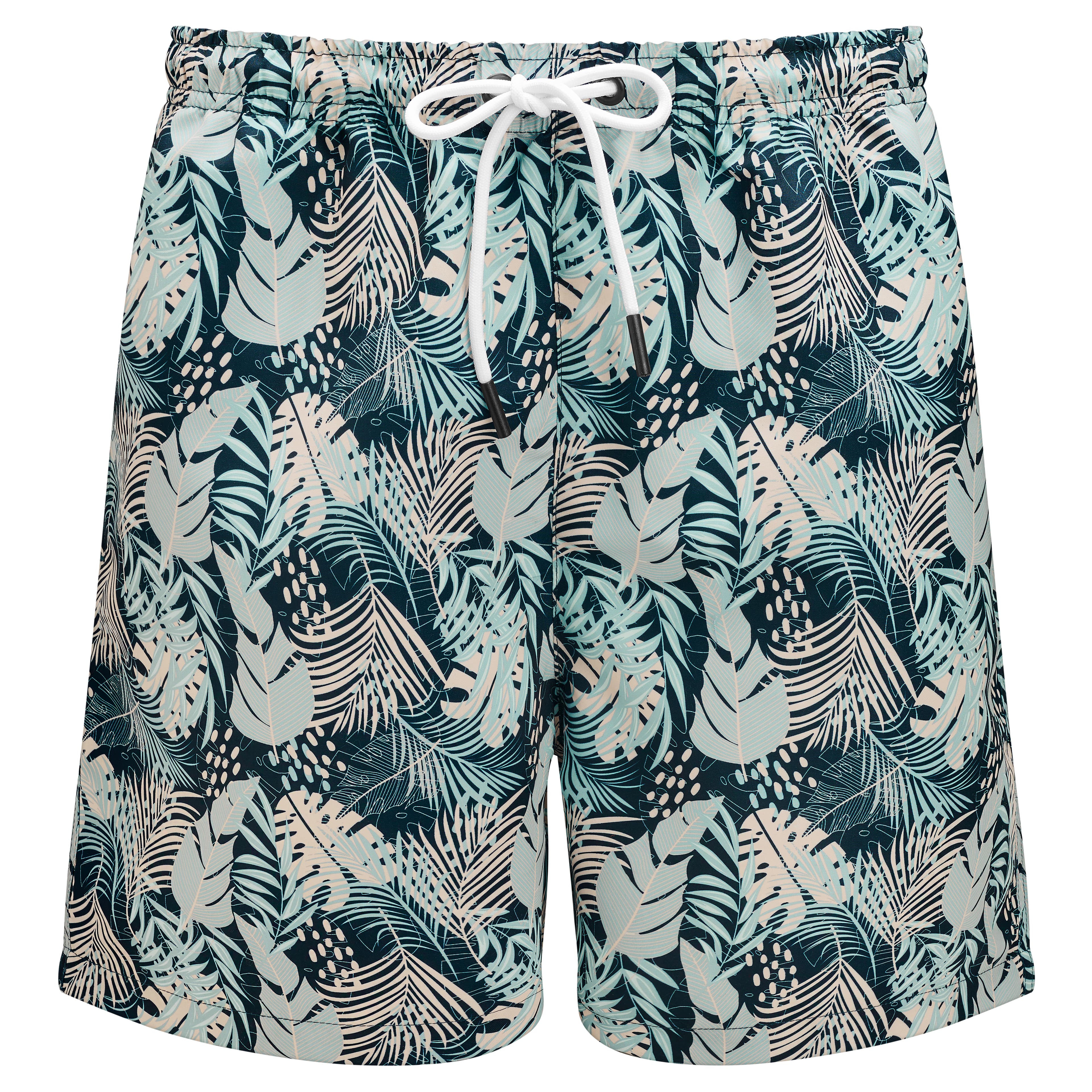 Floral-patterned Smoke Grey & Beige Swim Shorts Floral-patterned Smoke Grey & Beige Swim Shorts