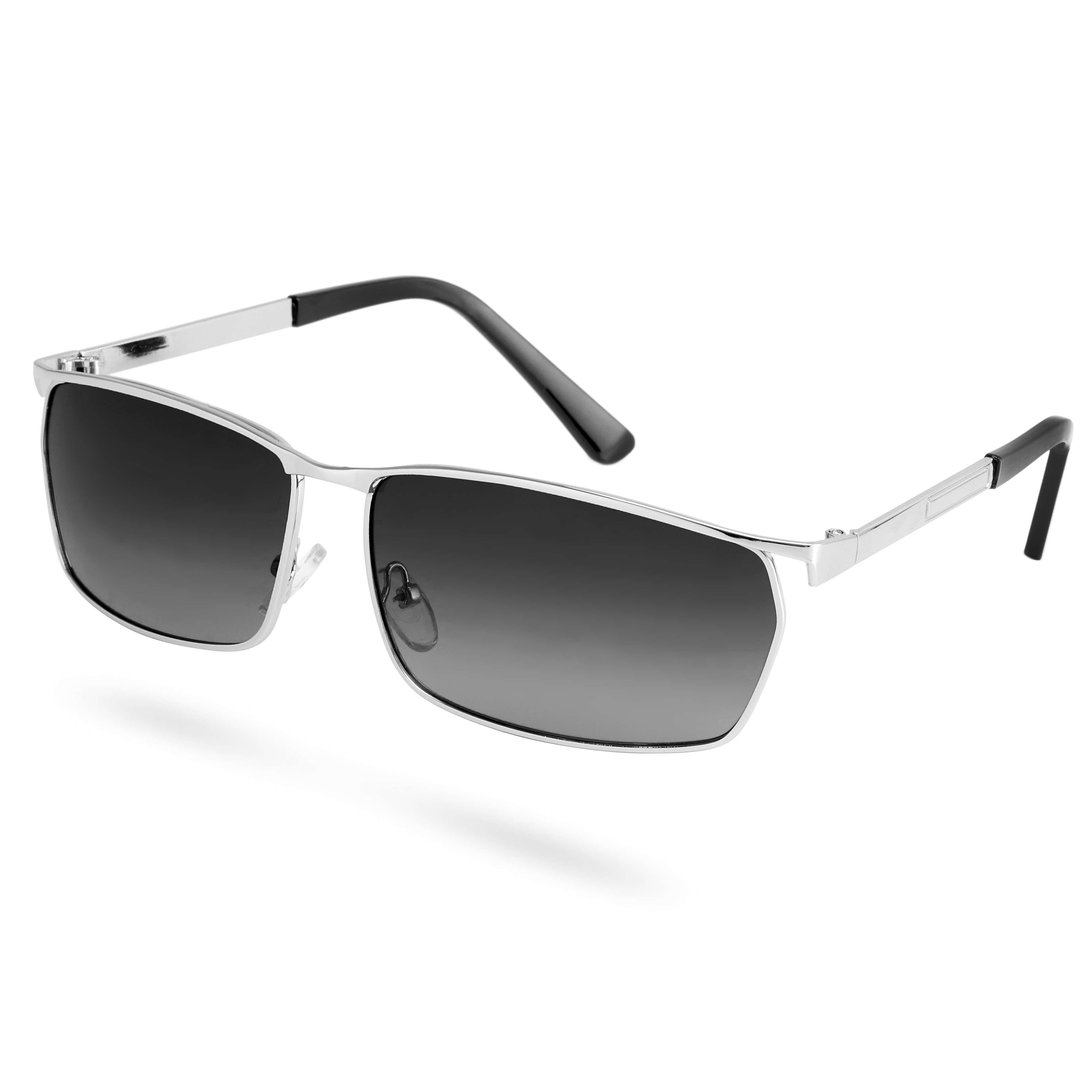 Silver-Tone Smoke Polarized Sunglasses