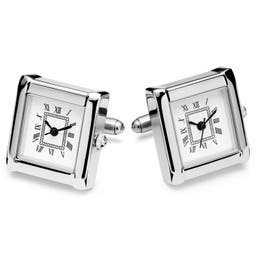 Square Silver-Tone Watch Stainless Steel Cufflinks