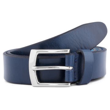 Cinturón de piel clásico azul y plateado