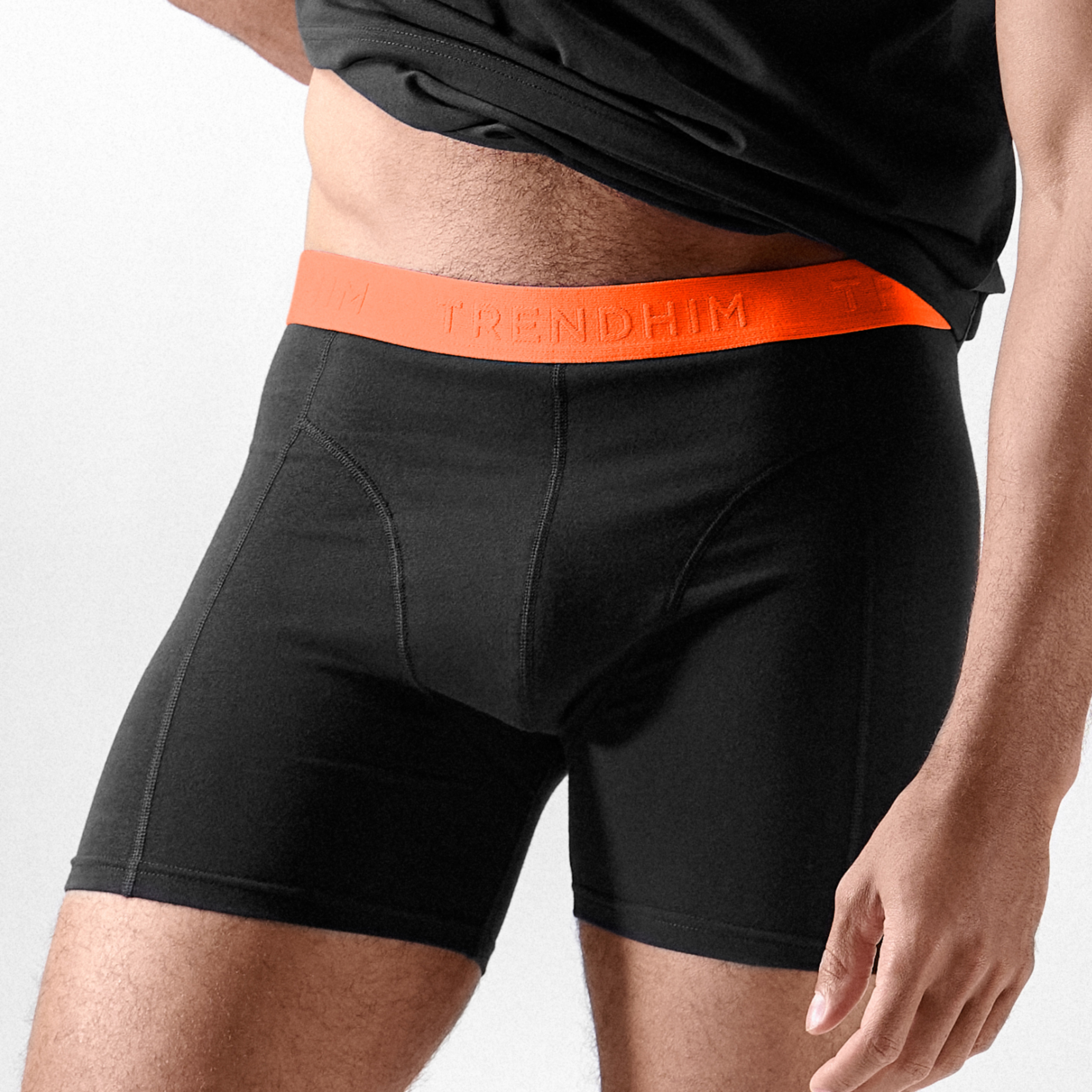 FlexFeel | Sorte Bomulds Boxershorts med Neonorange Linning - 8