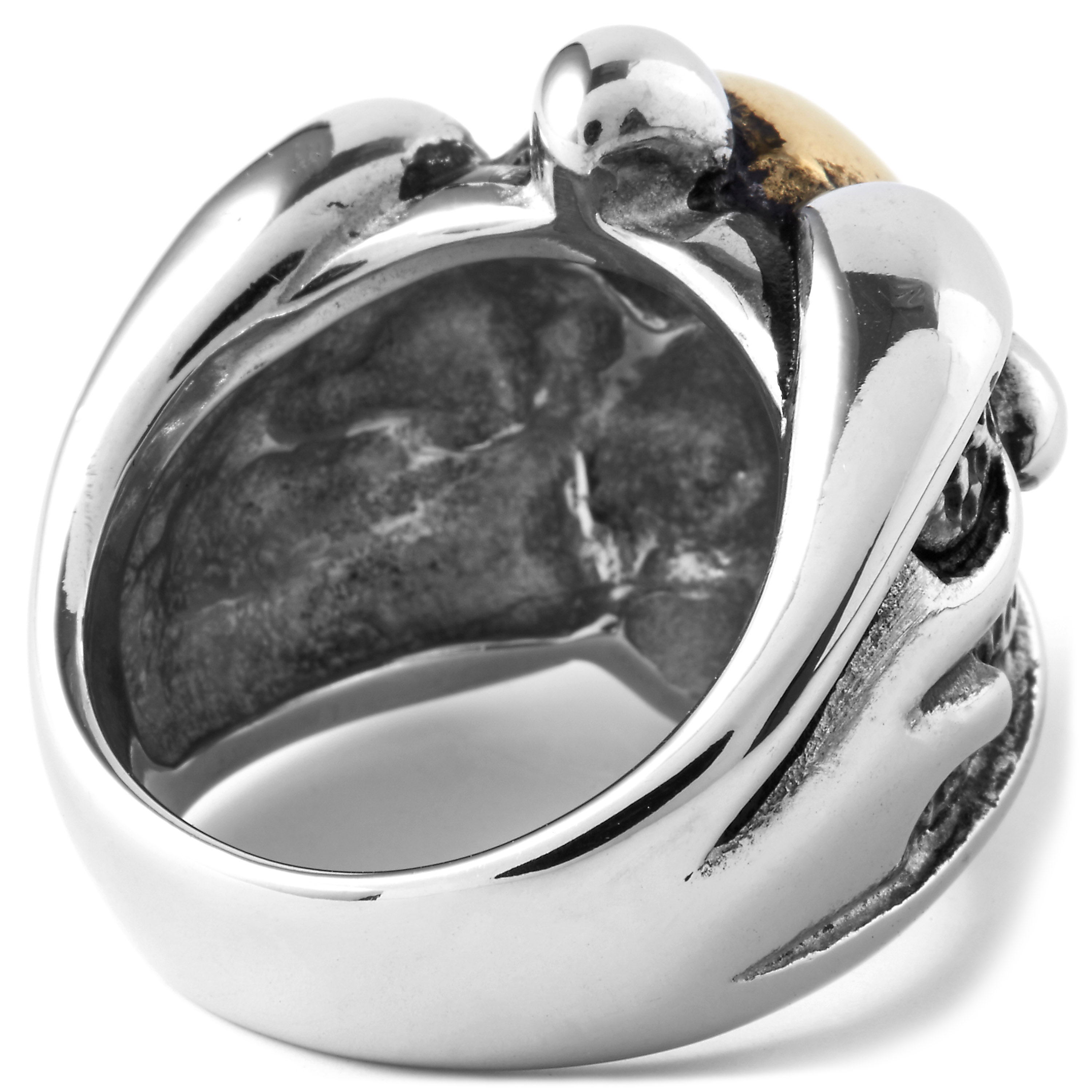 Anello a forma di teschio color acciaio e oro - 4