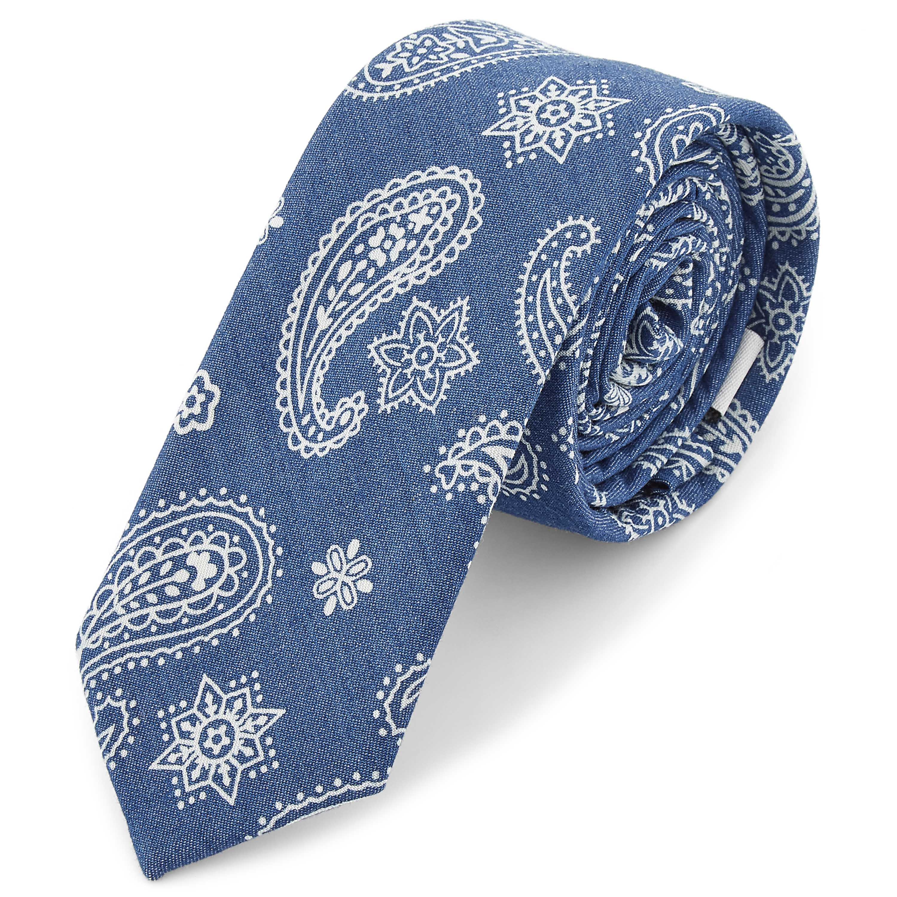 Cravatta blu e bianca con fantasia Paisley - 1