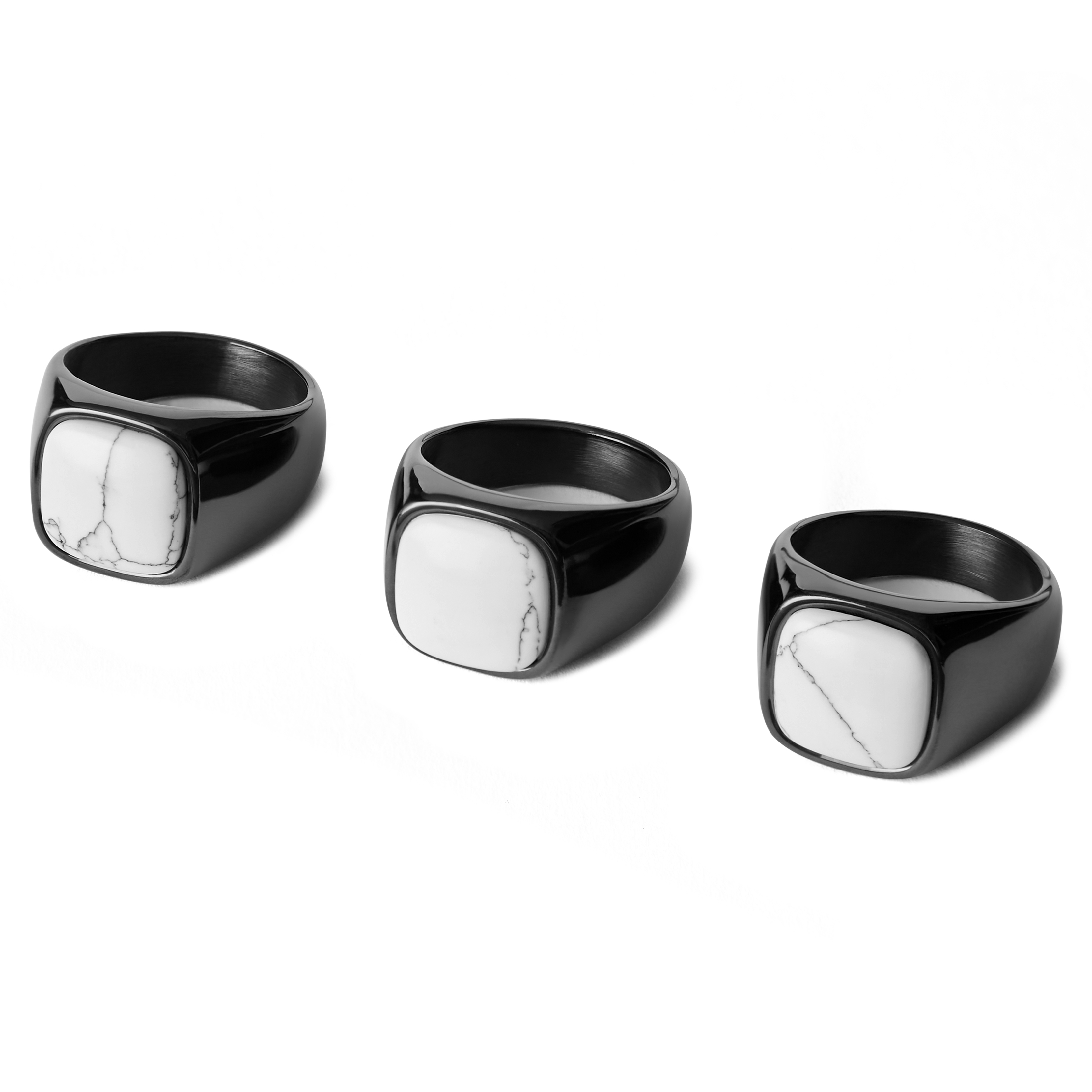 Gravel | Gunmetal Stainless Steel With Howlite Signet Ring - 2