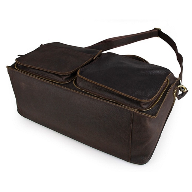 Brown Dual Pouch Leather Satchel - 5