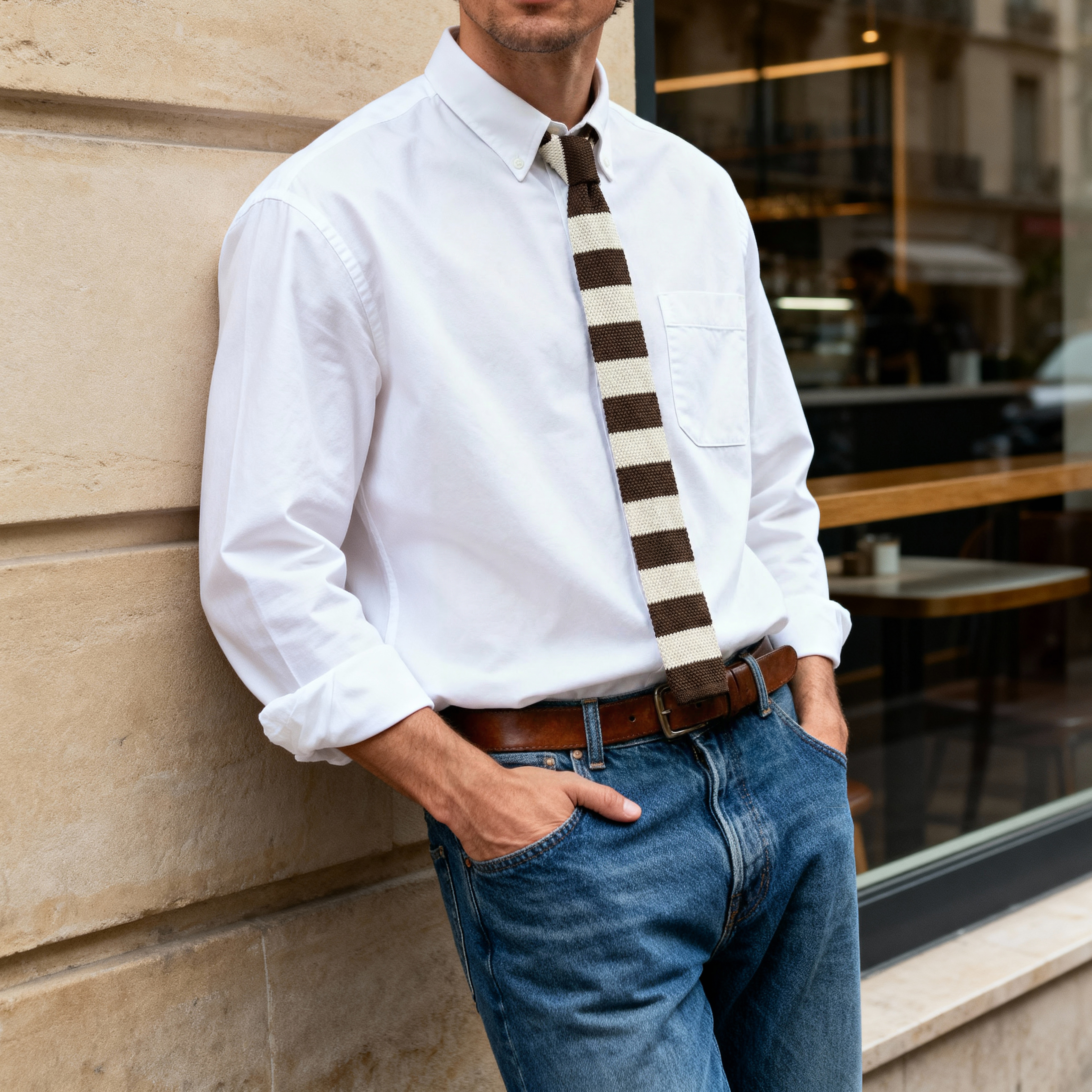 Strickkrawatte In Braun & Weiß - 2