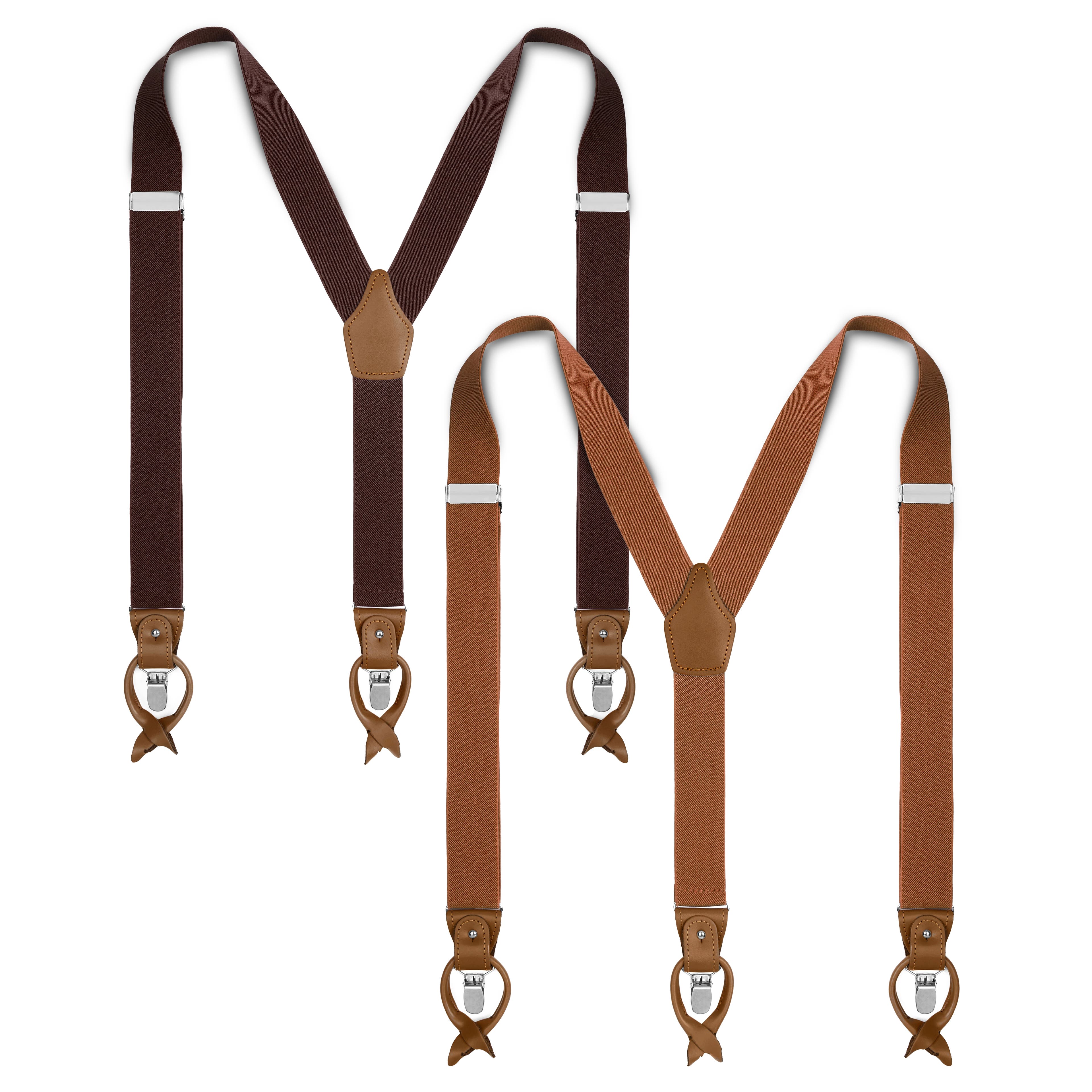 Wide Dark and Light Brown Convertible Suspenders Set