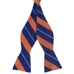 Orange & Pastel Blue Stripe Navy Silk Self-Tie Bow Tie