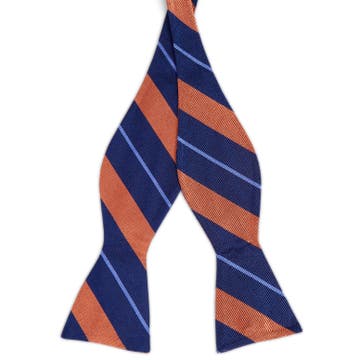 True Orange & Navy Blue Stripe Silk Self-Tie Bow Tie True Orange & Navy Blue Stripe Silk Self-Tie Bow Tie