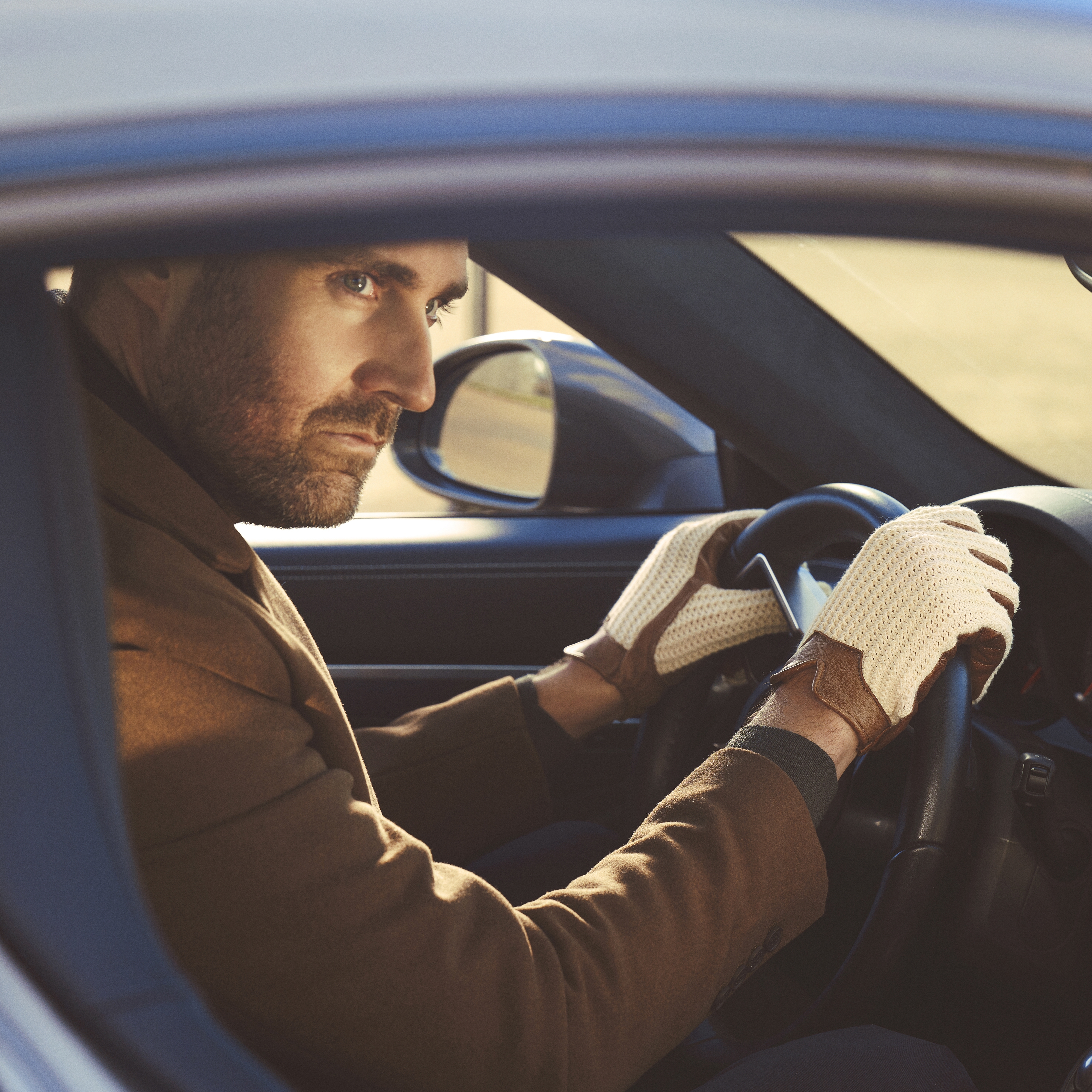 Brune & Elfenben Touchscreen Kompatible Fåreskind Kørehandsker - 4