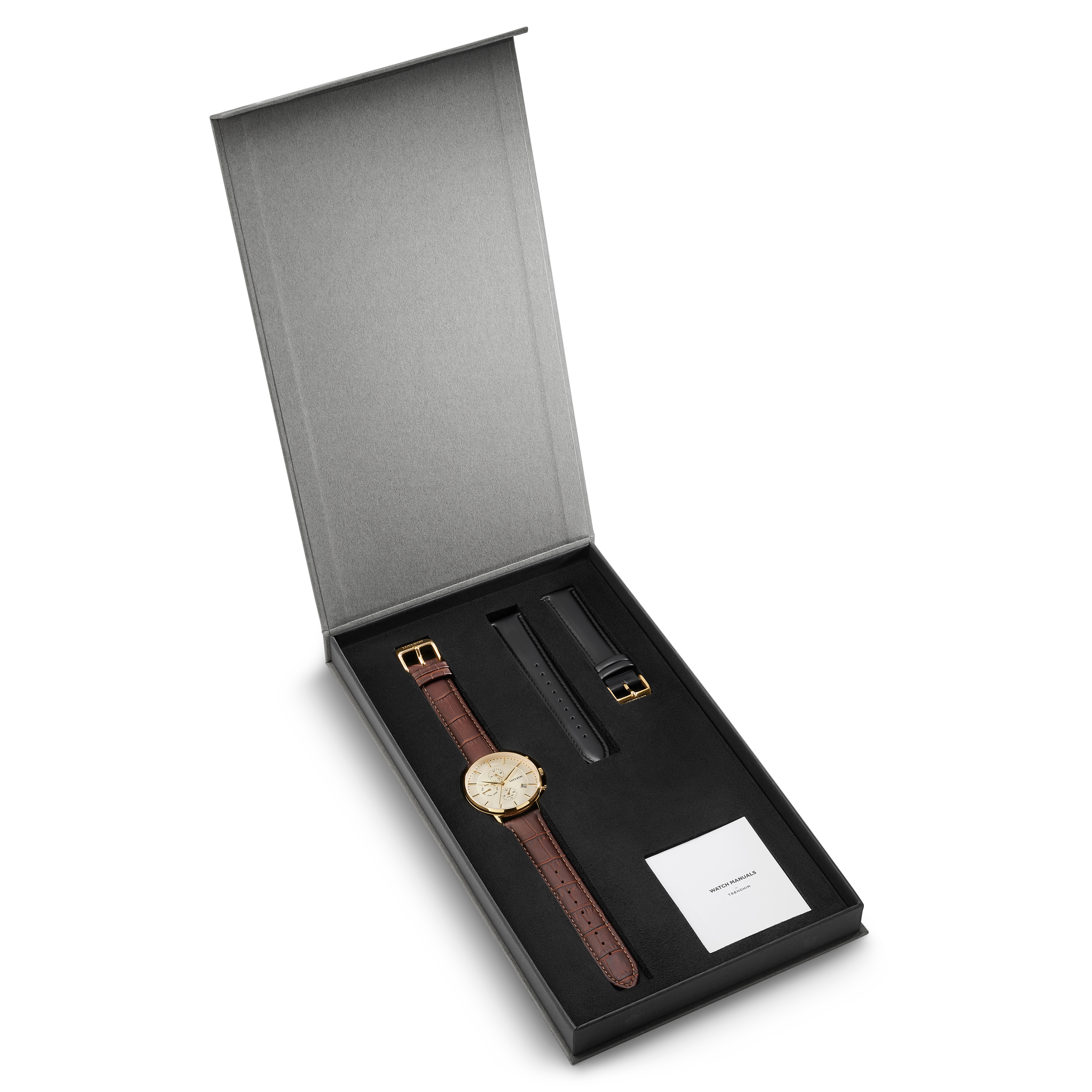 Goldfarbene Dual-Zeit Anzugsuhr Geschenkbox - 1