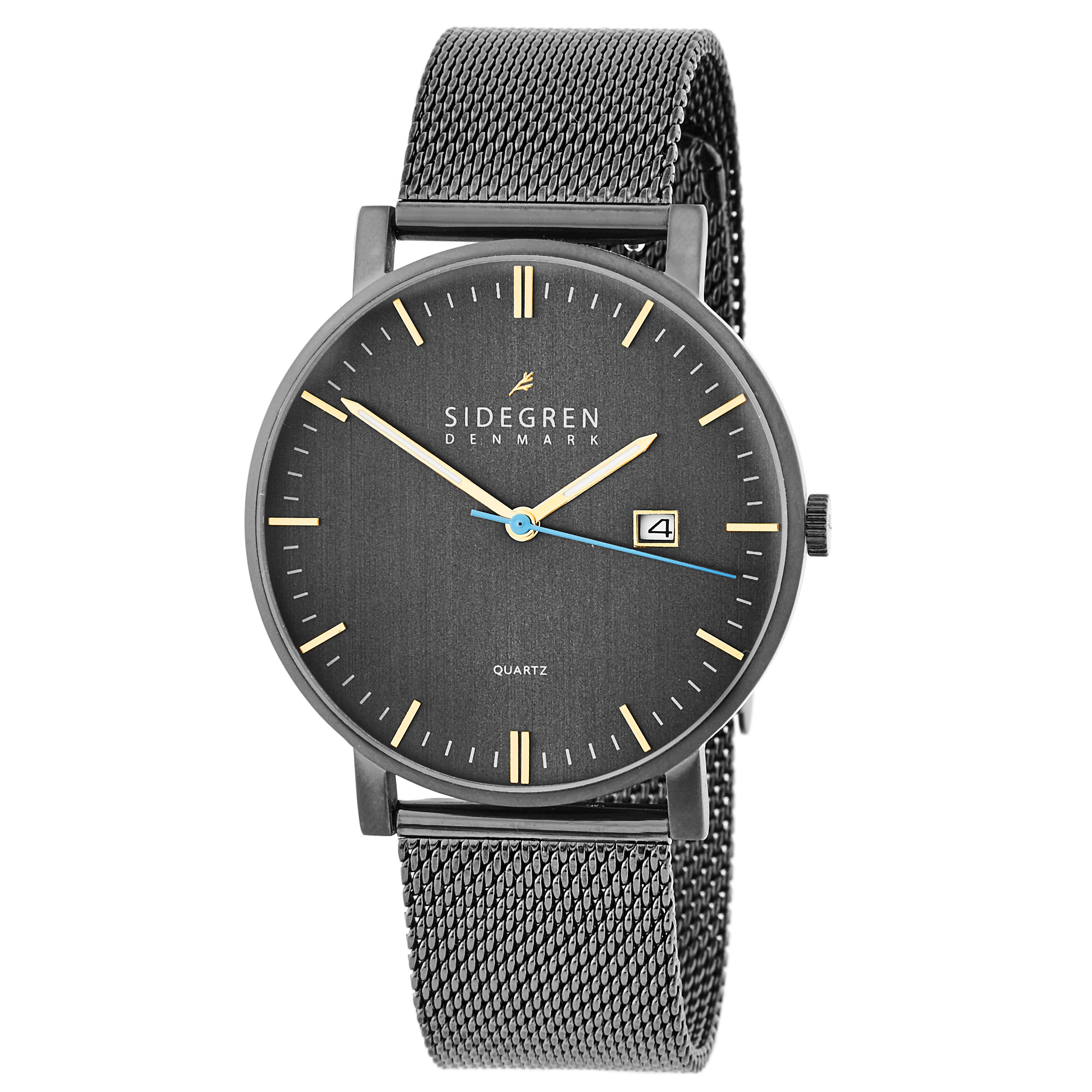 Kevil | Dark Grey Stainless Steel Slim Dress Watch With Black Dial & Gold-Tone Hands - 1