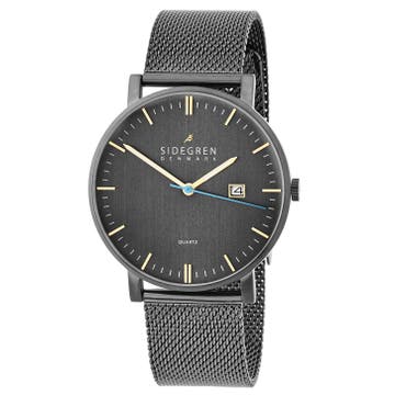 Kevil | Dark Grey Stainless Steel Slim Dress Watch With Black Dial & Gold-Tone Hands