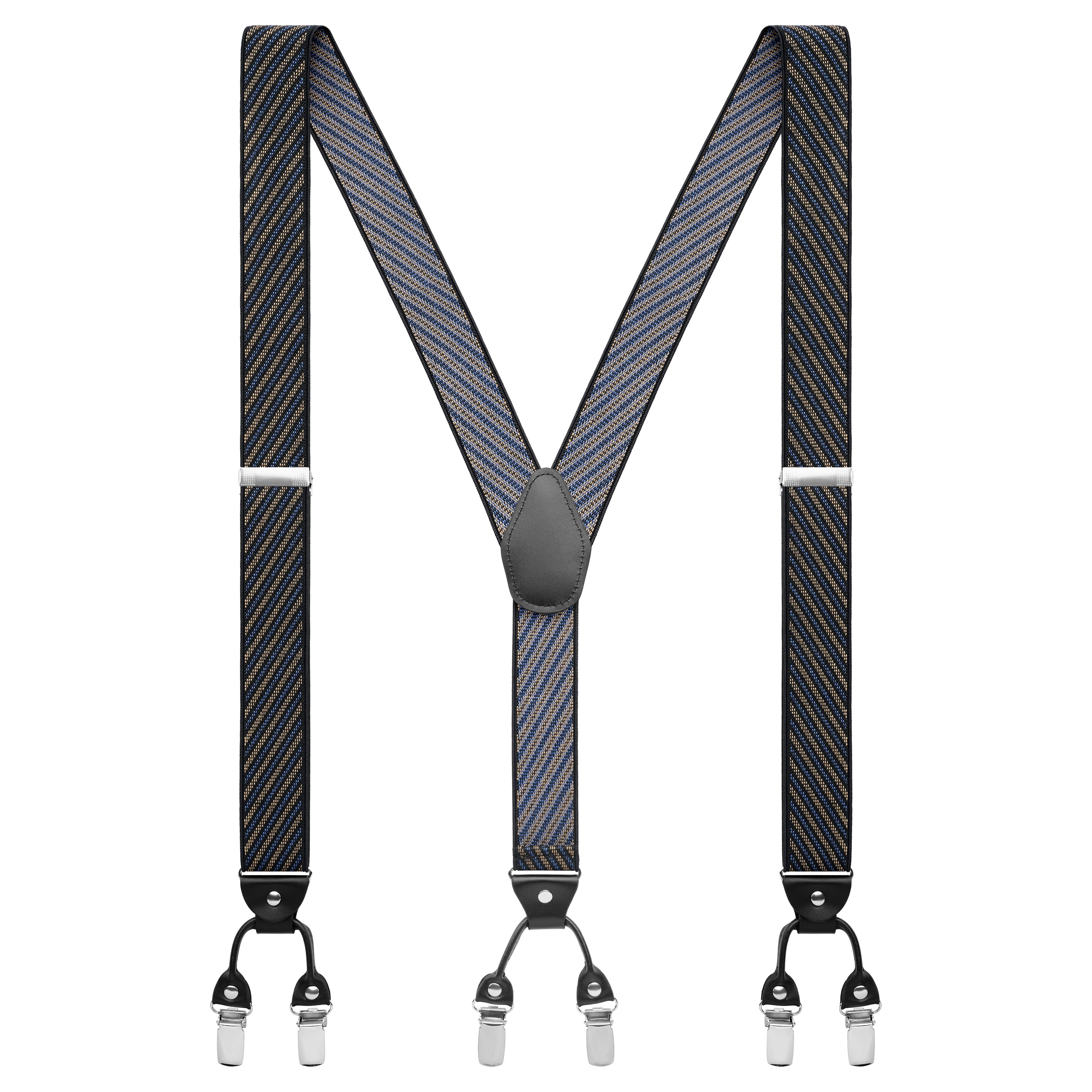 Vexel | Wide Blue & Brown Striped Suspenders