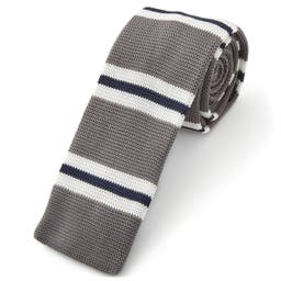Cravată tricotată gri cu albastru