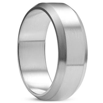 Ferrum | 8 mm Sølvfarvet Børstet Rustfrit Stål Ring med Skrå Kant
