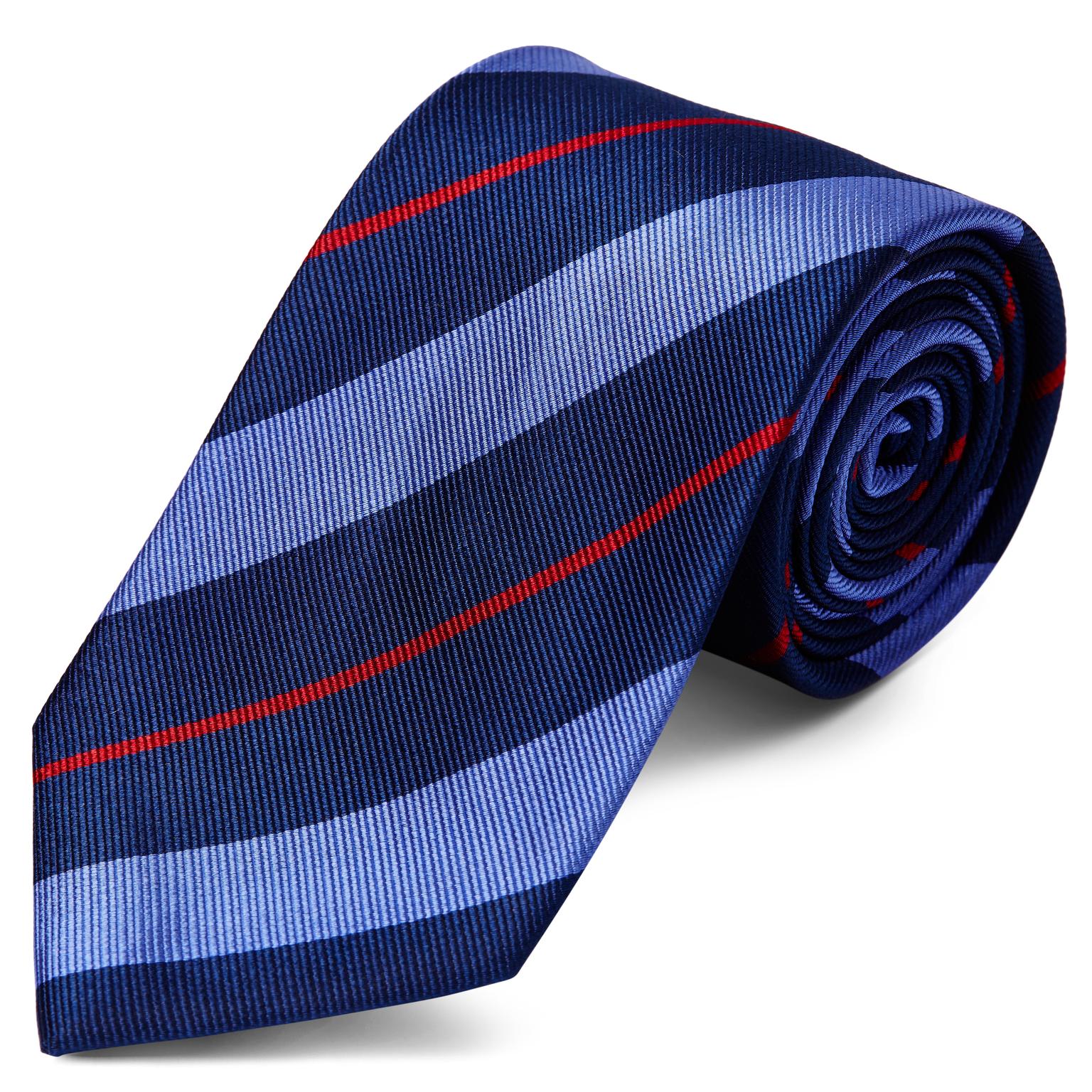 Wide Navy, Light Blue & Red Striped Silk Tie Wide Navy, Light Blue & Red Striped Silk Tie