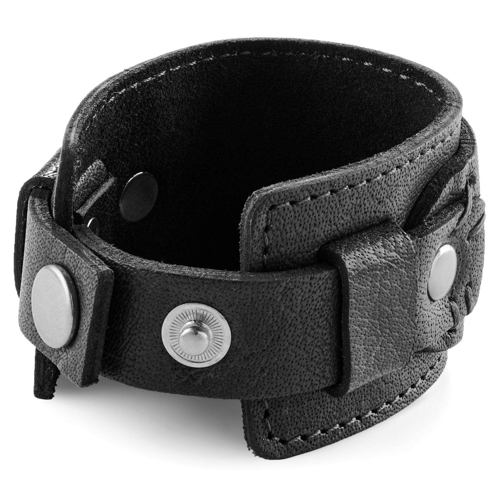 Gladius | Czarna bransoletka zatrzaskowa ze skóry bydlęcej full grain - 4