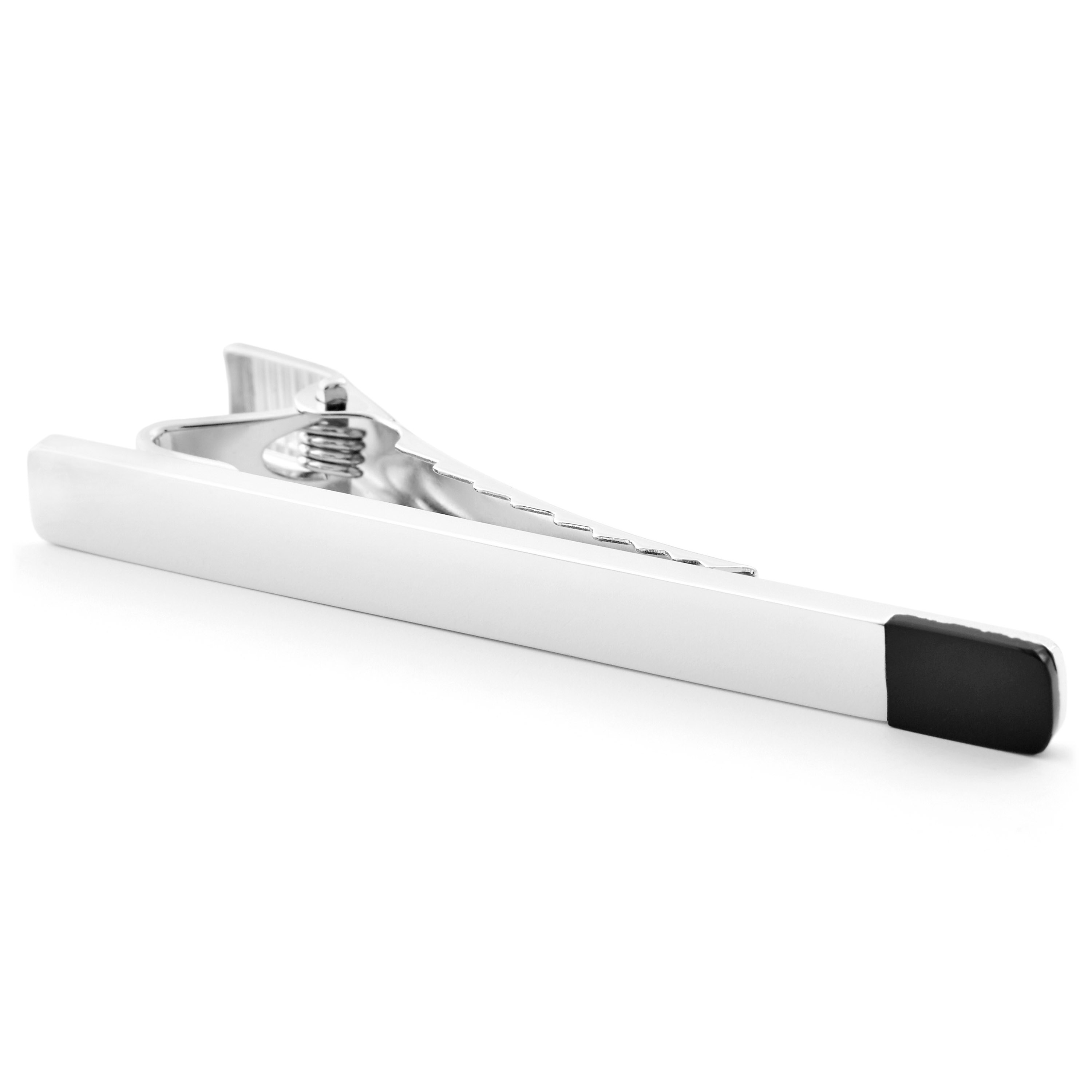 Black And White 925s Silver Cufflinks and Tie Clip Set - 6