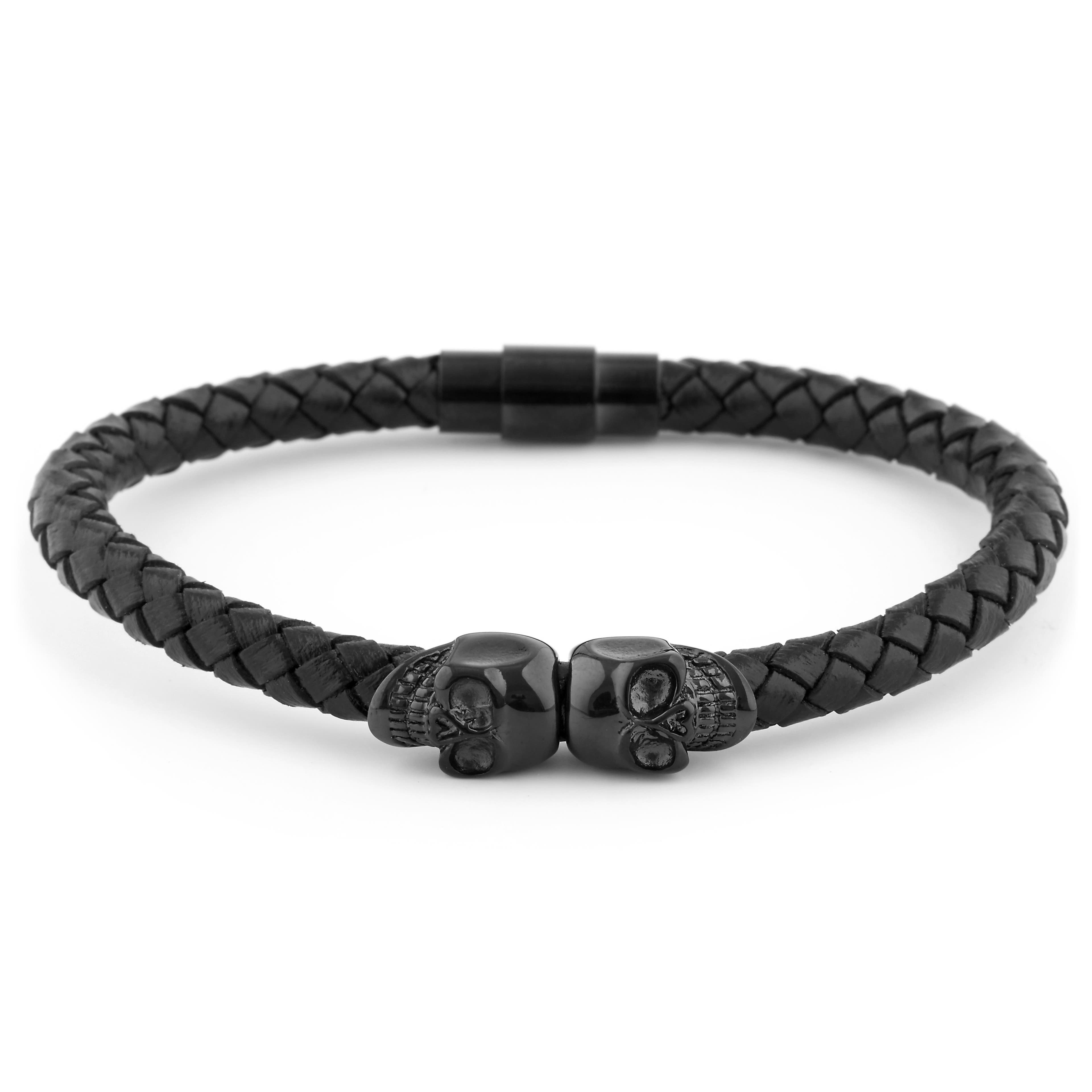 skull braided leather bracelet