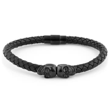 Braccialetto in pelle nera con teschi Braccialetto in pelle nera con teschi