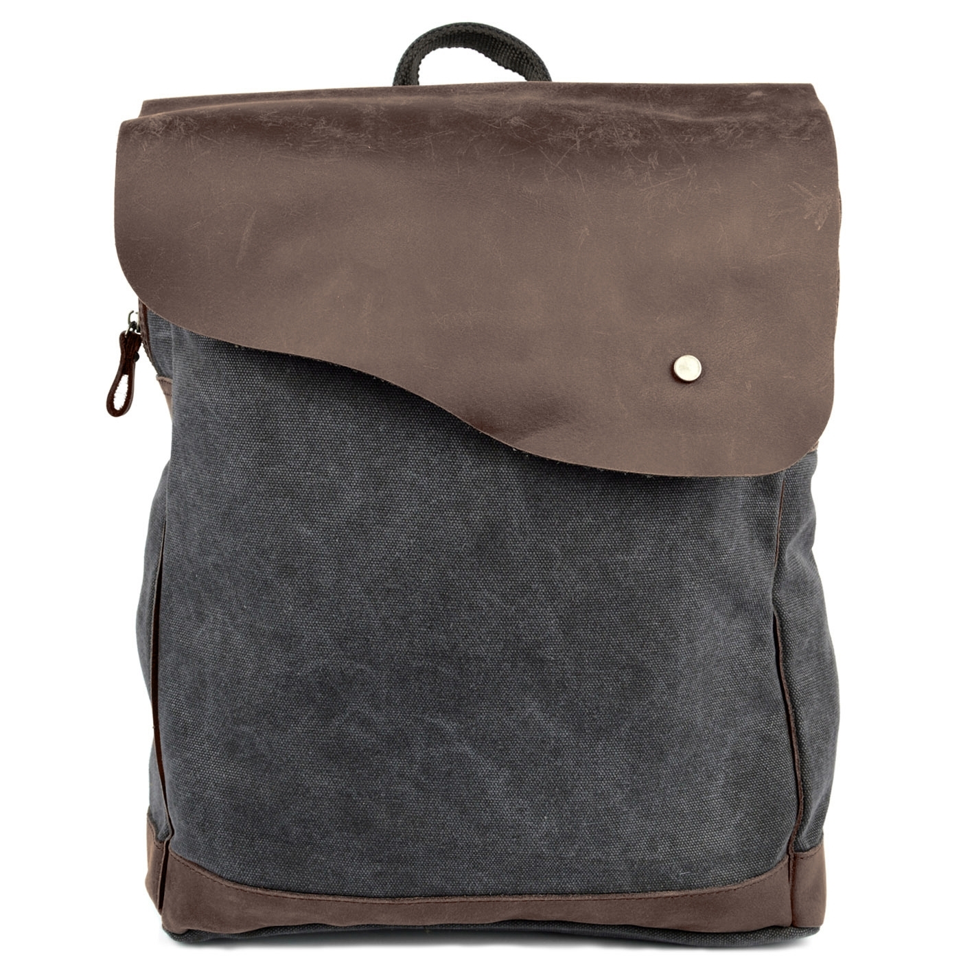 Retro Charcoal Gray Canvas & Dark Leather Backpack - 4