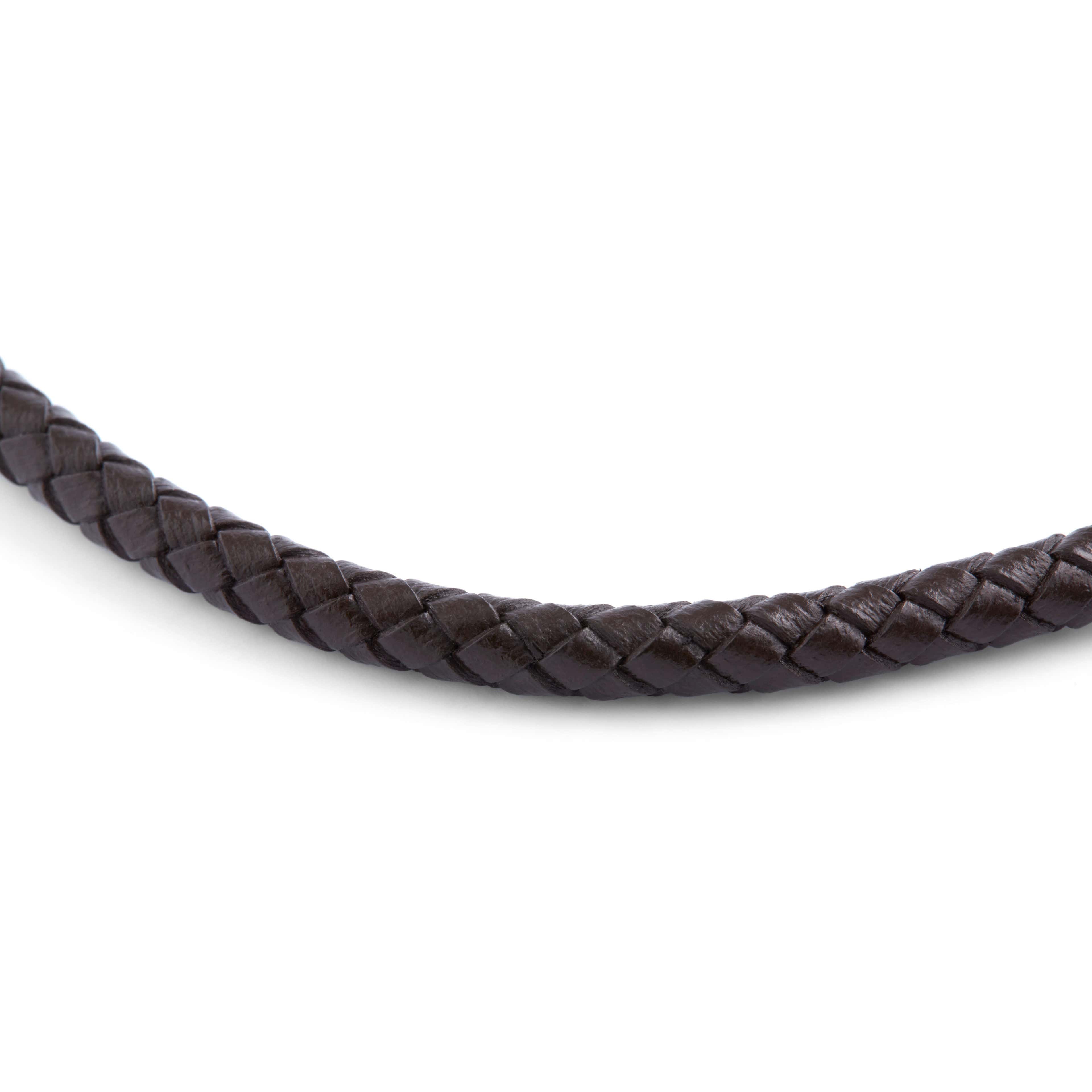 5mm Brown  Woven Leather Necklace  - 2 - gallery