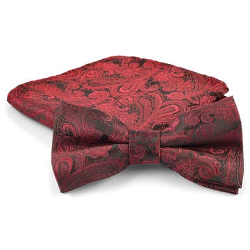 Bordeaux & Black Paisley Pre-Tied Microfibre Bow Tie & Pocket Square Set Bordeaux & Black Paisley Pre-Tied Microfibre Bow Tie & Pocket Square Set