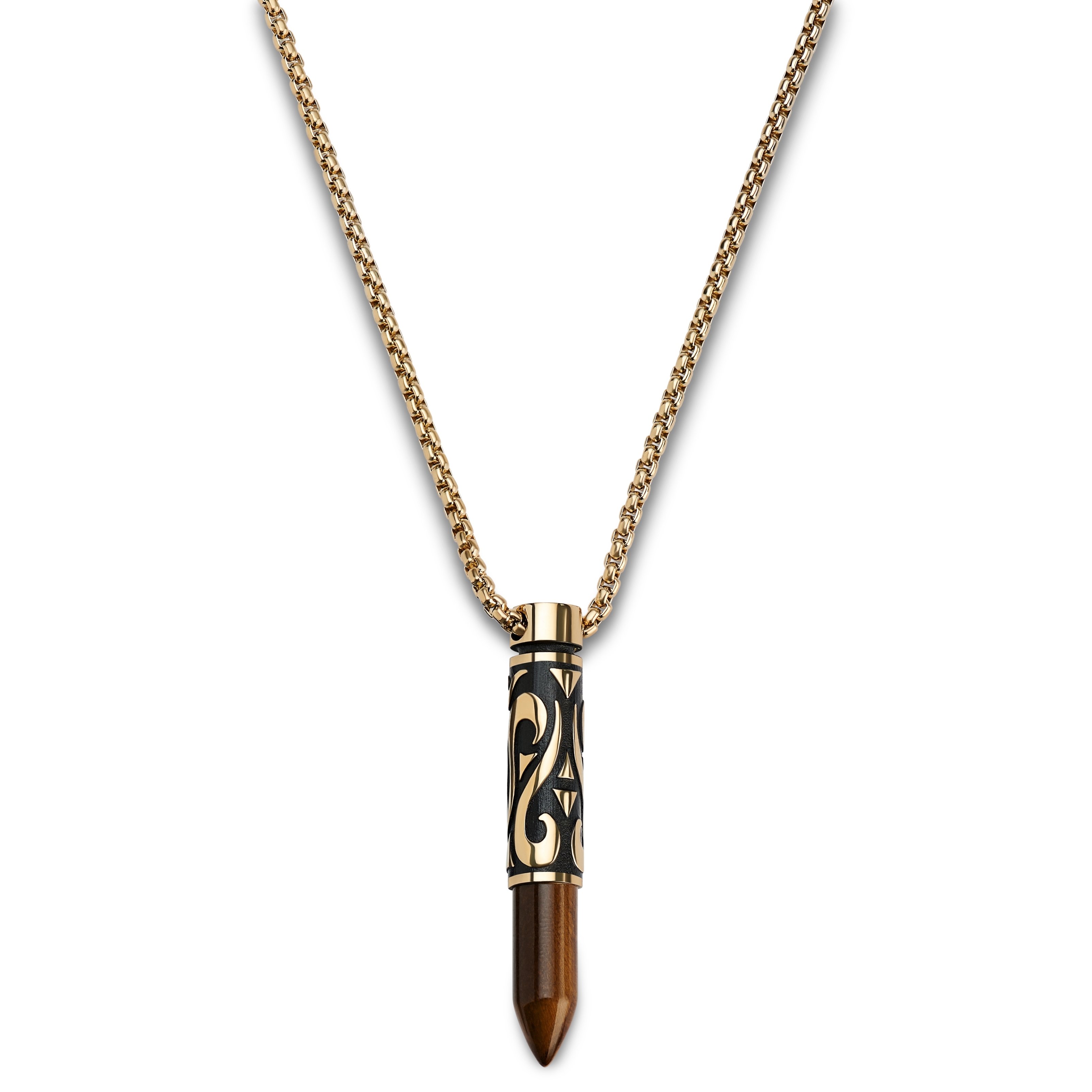 Rico | Naszyjnik z pociskiem ze złocistej stali nierdzewnej i żółtego tygrysiego oka  - 2