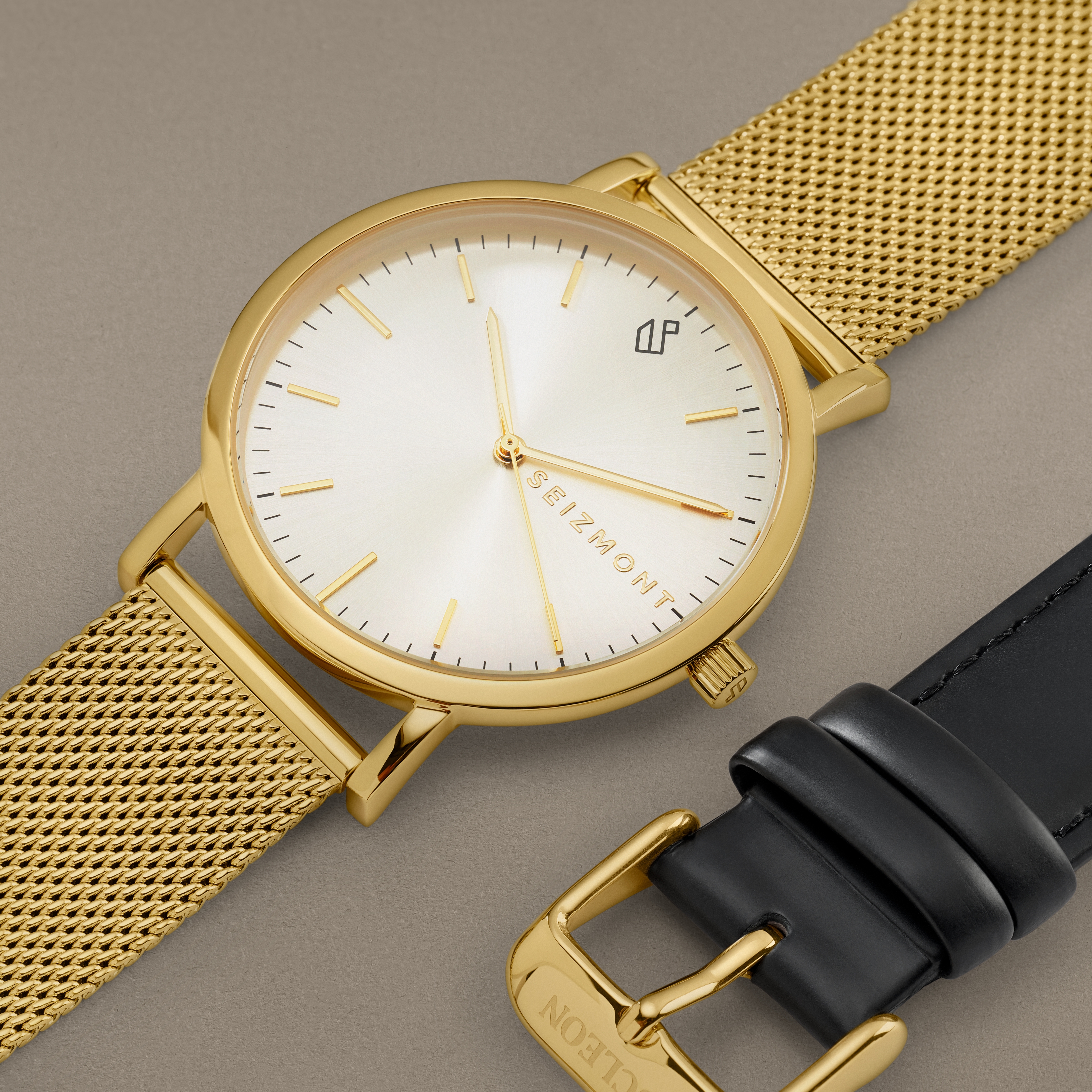 Guldfarvet Ur med Mesh & Læder Urremme Gaveæske - 4