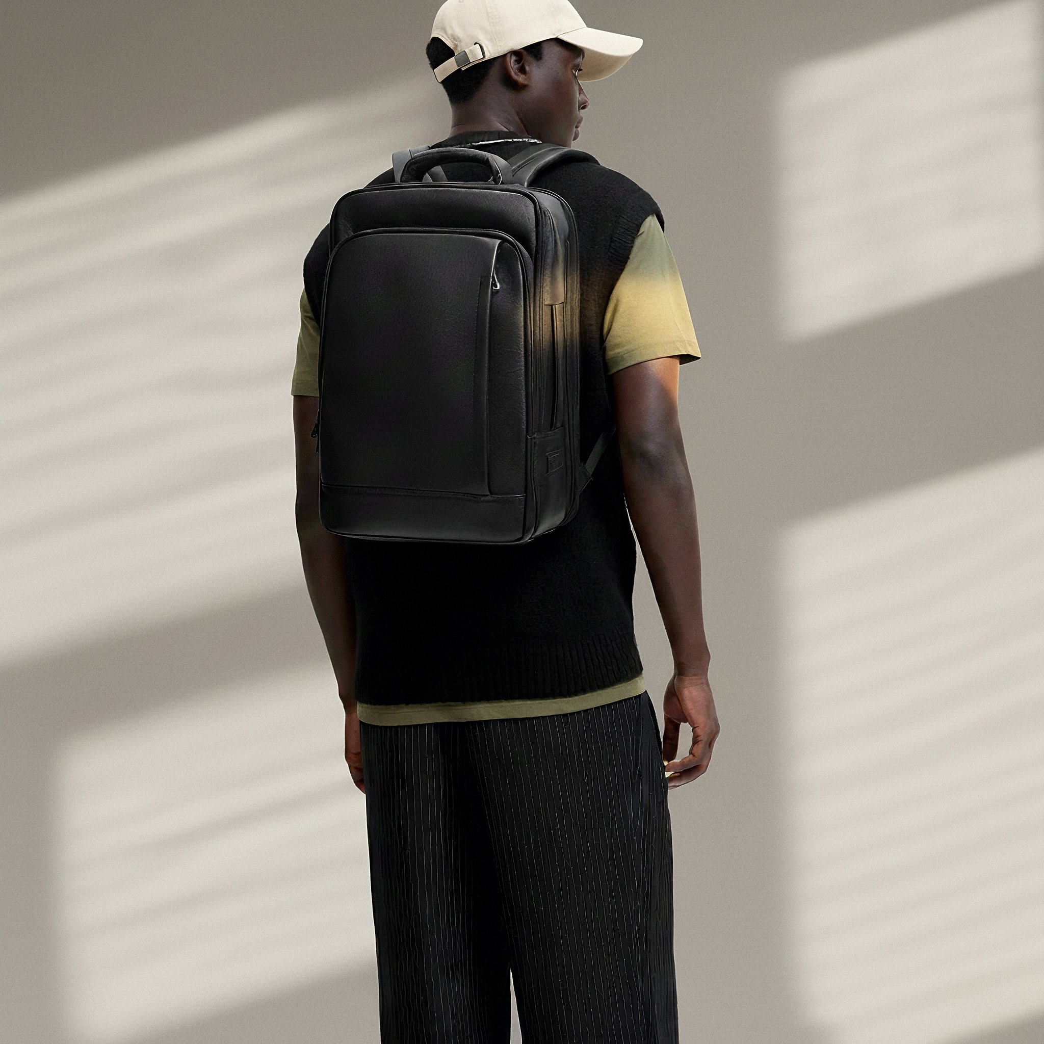 Black Leather Professional Laptop Backpack with Charging Port - 2