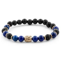 Black Lava Rock & Blue Lapis Lazuli Buddha Bracelet